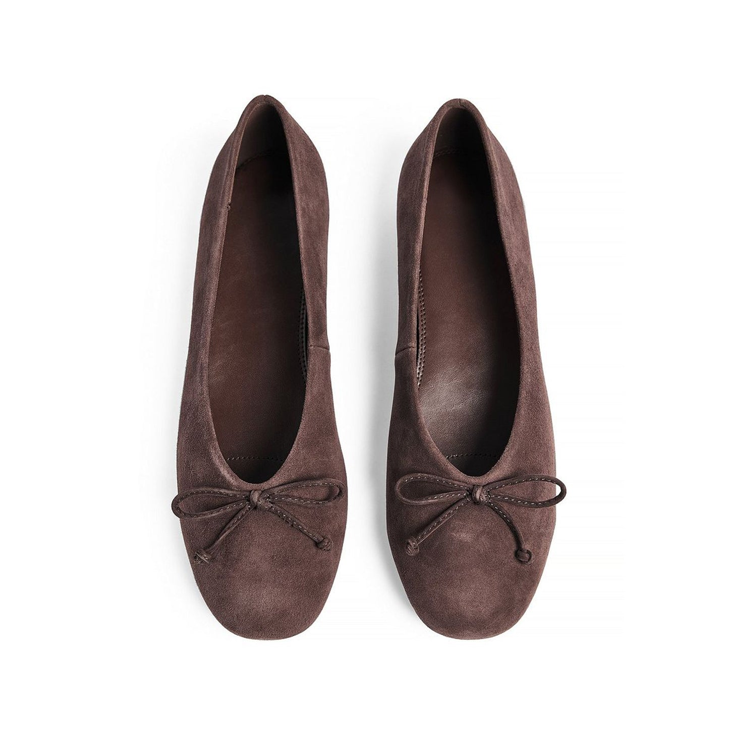 Brown Faux Suede Round-Toe Classic Front Bow Detail Ballet Flats