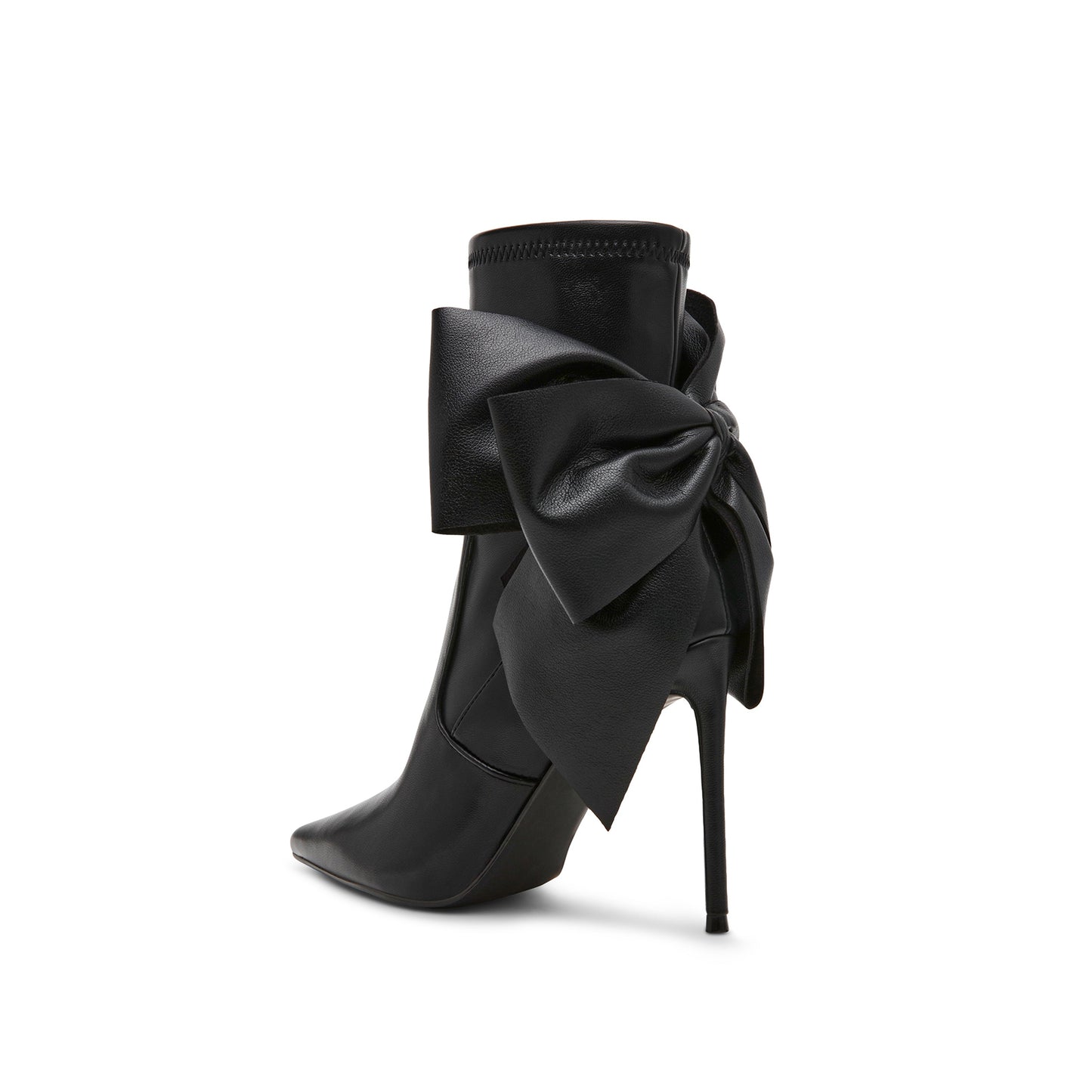 Black Pointed-Toe Zipper Back Big Bow Ankle Stiletto Boots
