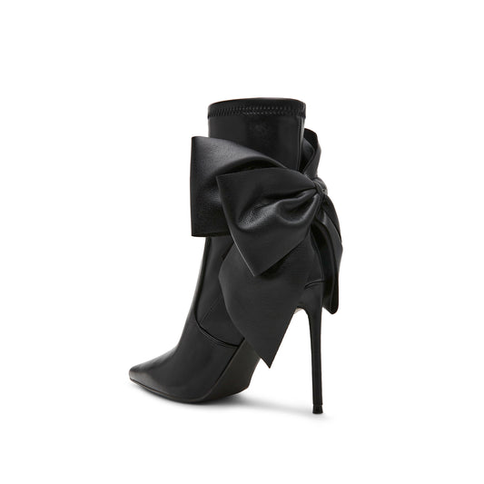 Black Pointed-Toe Zipper Back Big Bow Ankle Stiletto Boots