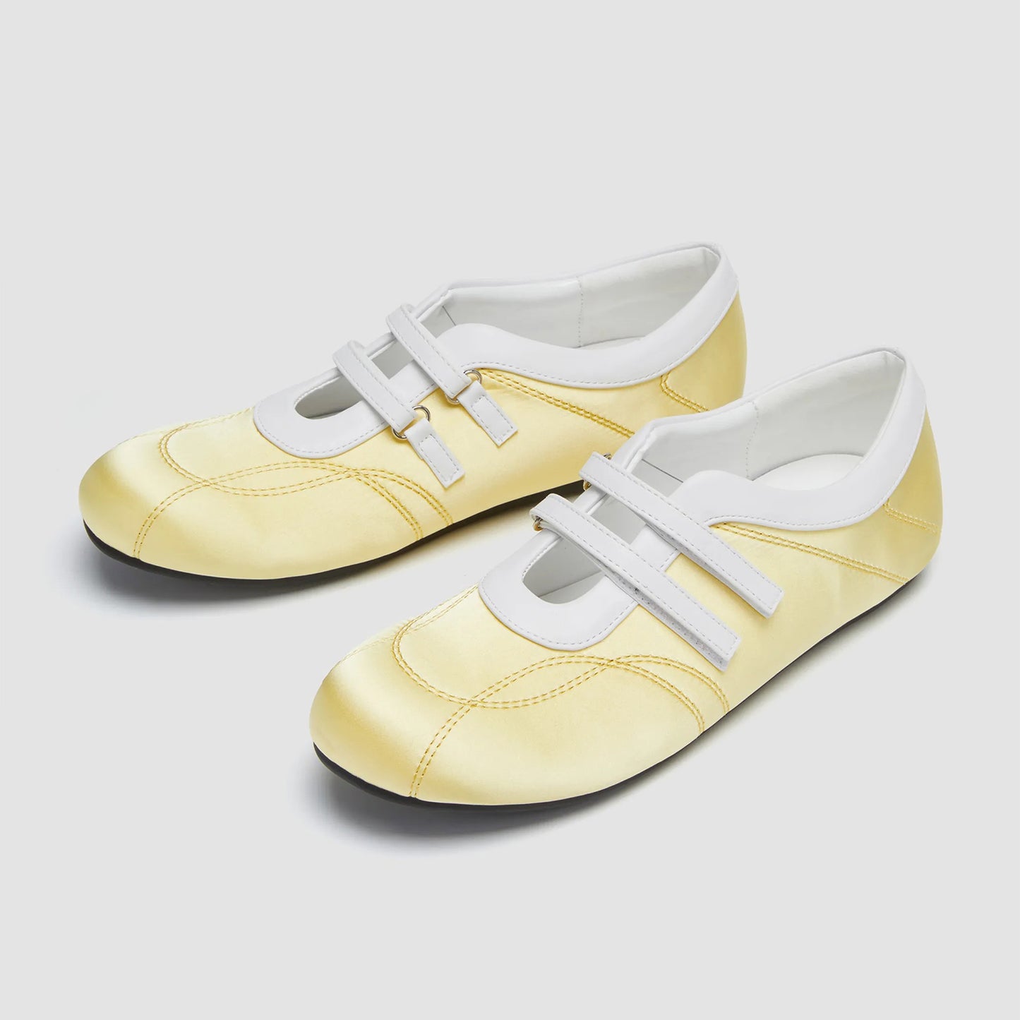 Yellow Satin And Vegan Leather Round-Toe Adjustable Strap Sneakers