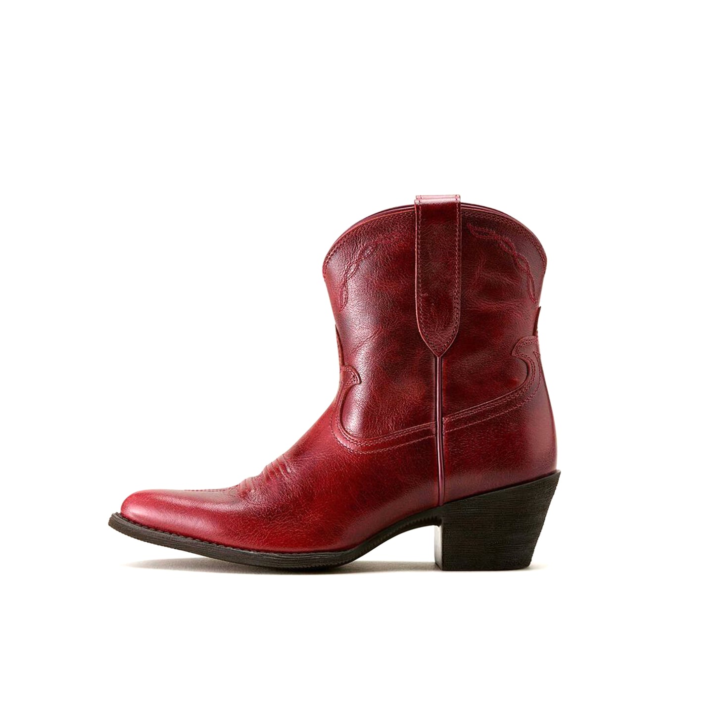Cognac Almond-Toe Stitch Ankle Cowgirl Boots