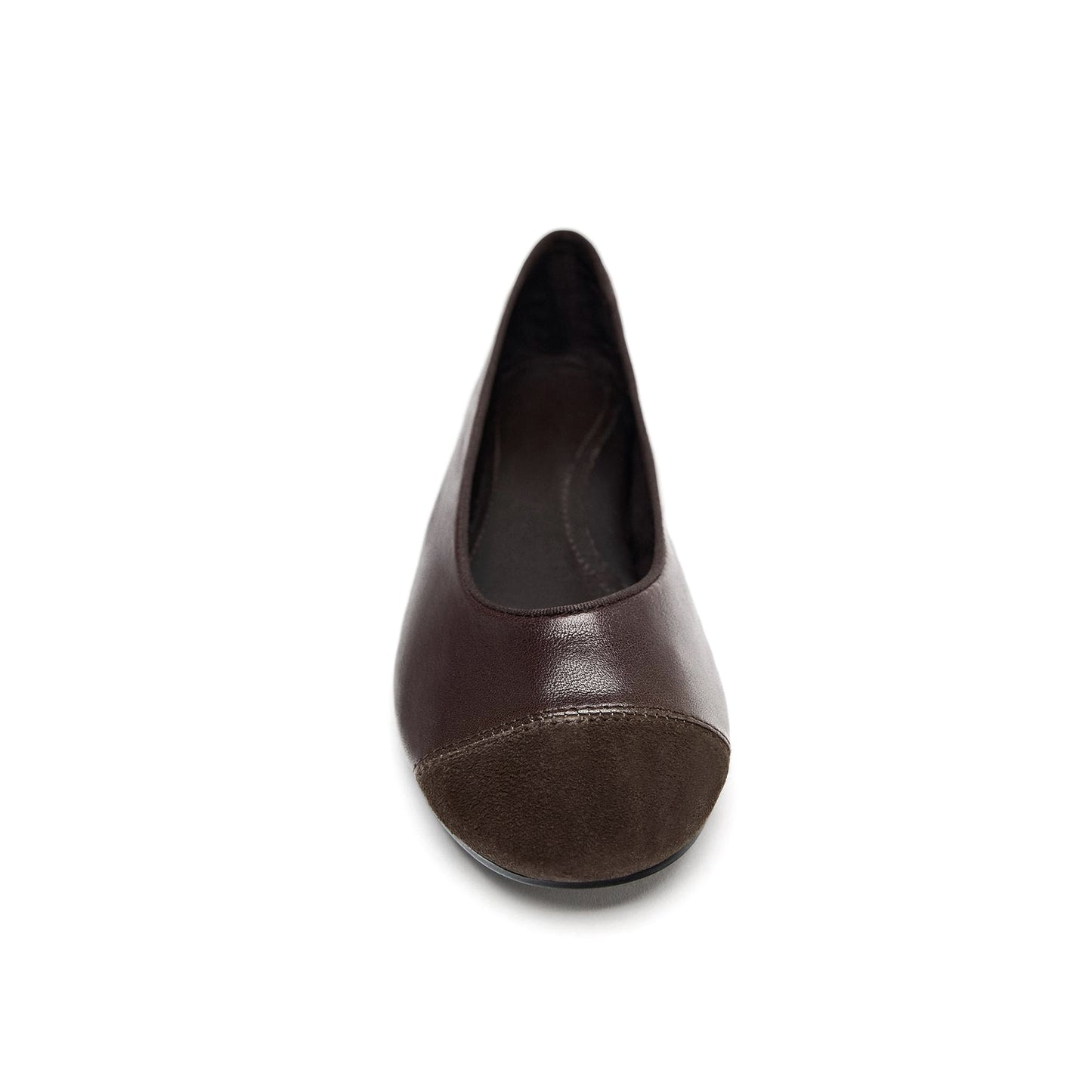 Brown Faux Suede And Vegan Leather Round-Toe Ballet Flats