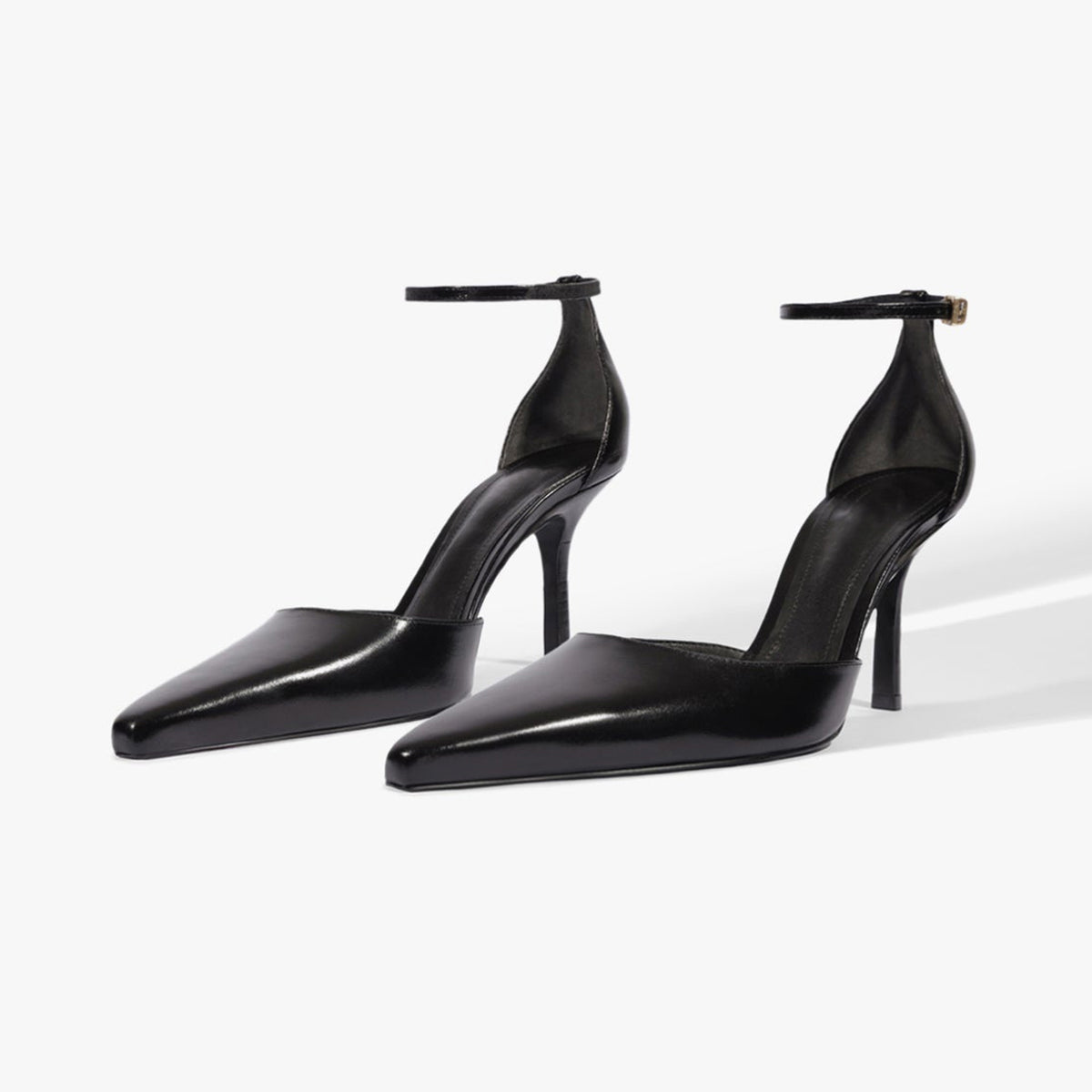 Black Vegan Leather Pointed-Toe Chic Ankle Strap Slip-On High Heels