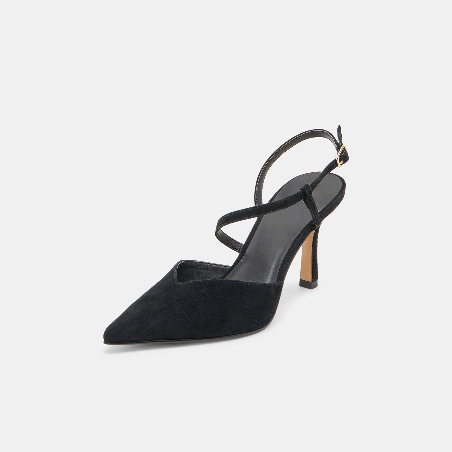 Black Faux Suede Pointed-Toe S-Shaped Strap High Heels