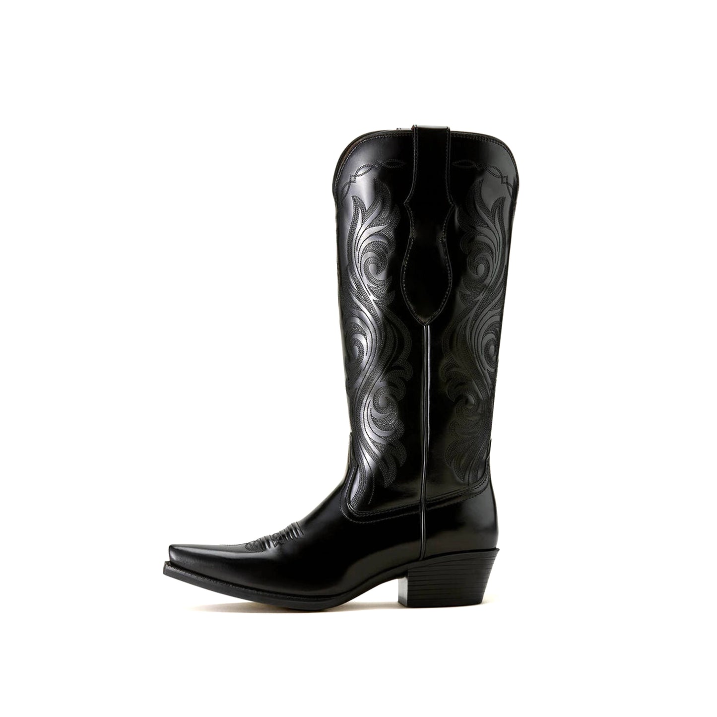Patent Black Snip-Toe Classic Embroidery Wide Calf Knee High Cowgirl Boots