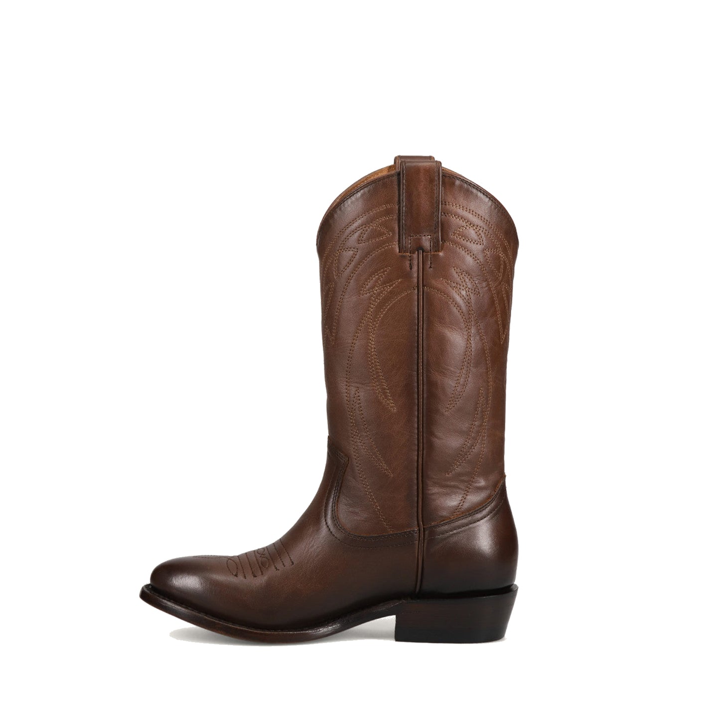Dark Brown Almond-Toe Chic Embroidery Western Mid Calf Cowgirl Boots
