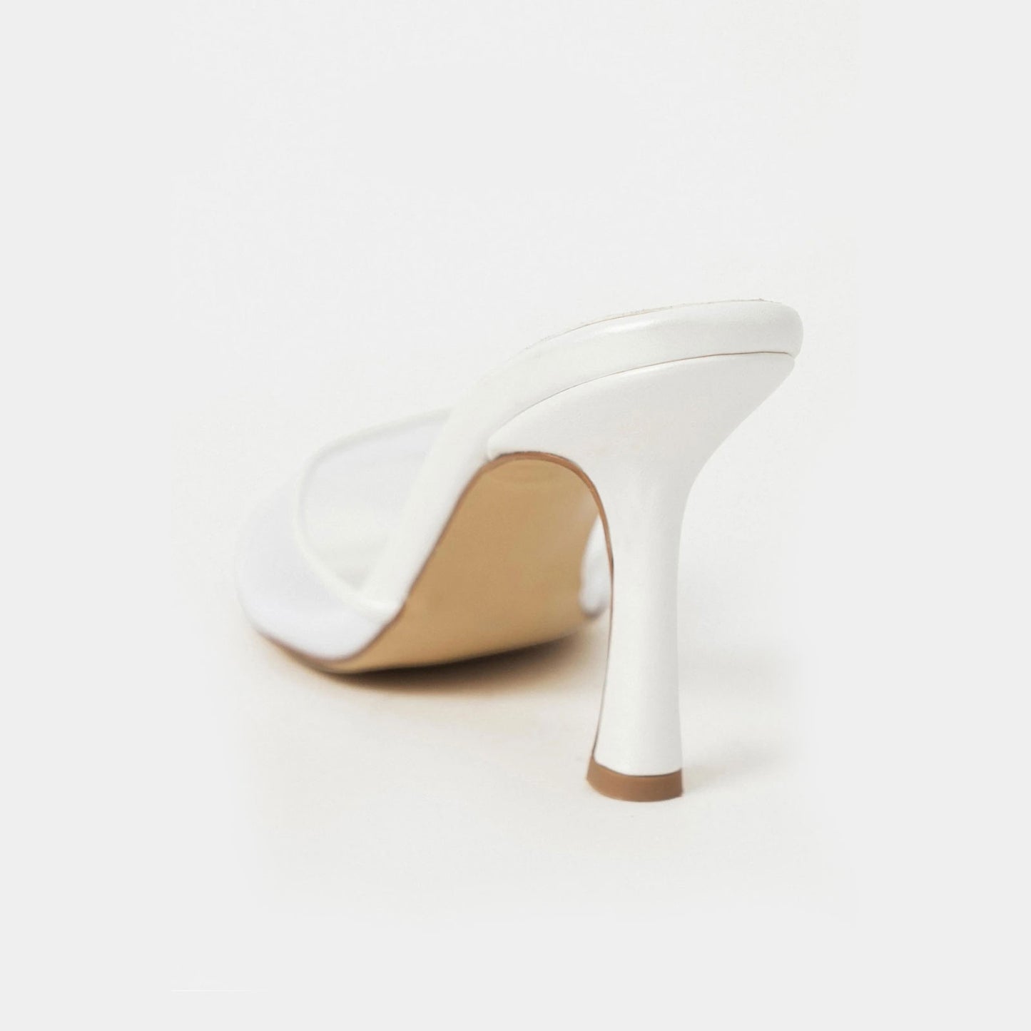 White Mesh And Vegan Leather Pointed-Toe Backless Classic High Heels