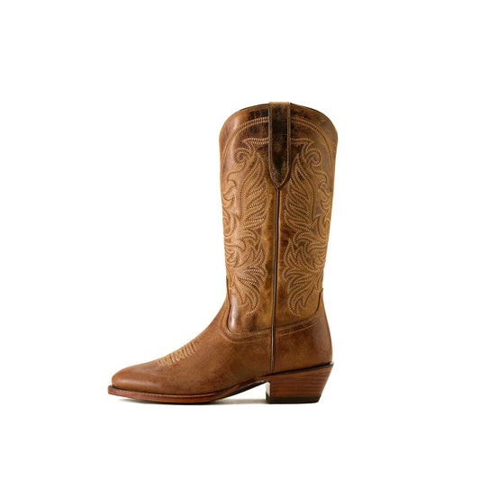 Tan Round-Toe Classic Embroidery Mid Calf Cowgirl Boots