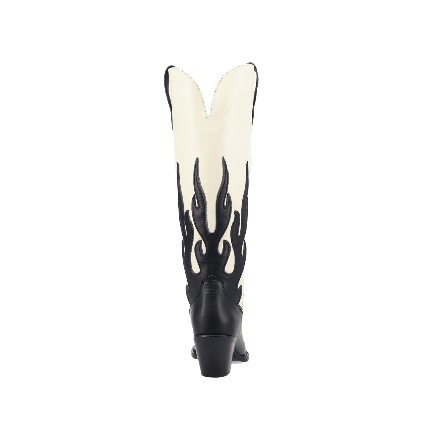 Contrast Black And Ivory Pointed-Toe Flame Appliques Wide Calf Knee High Cowgirl Boots