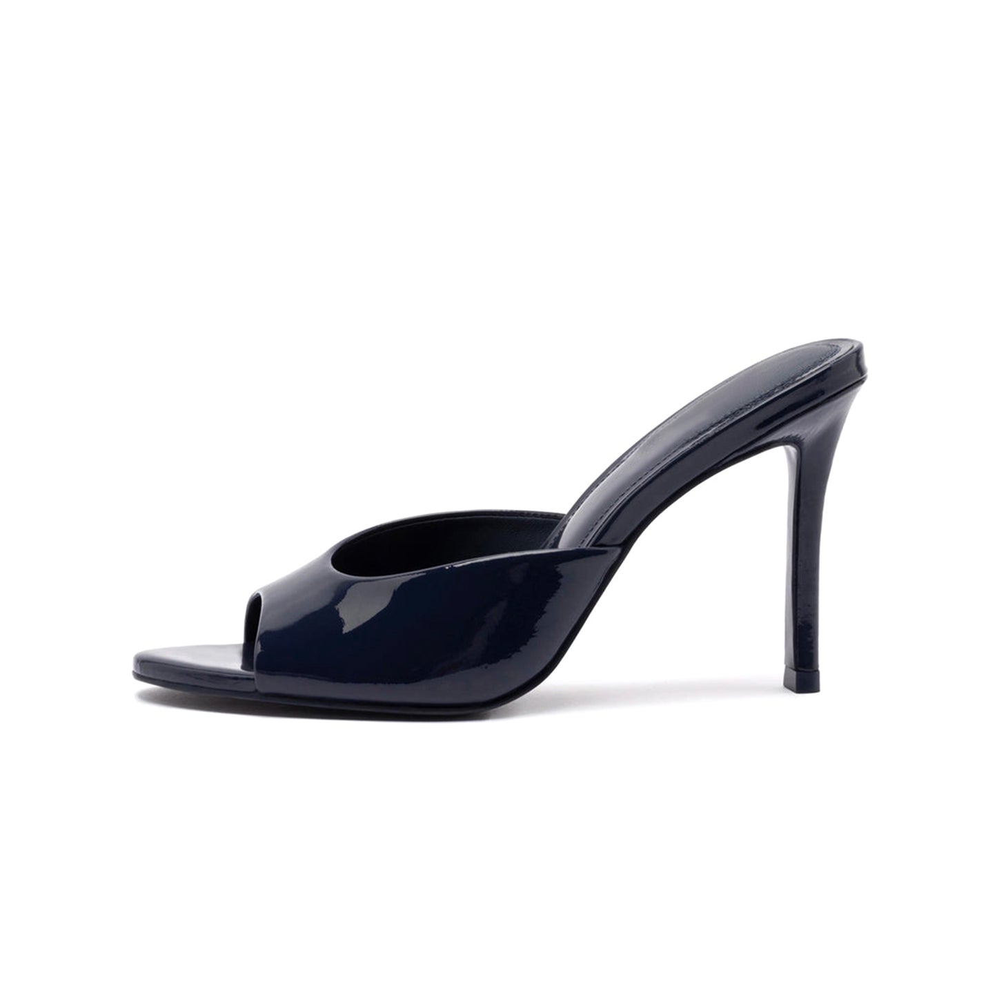 Patent Black Round-Toe Sleek Slip-On High Stiletto Heels