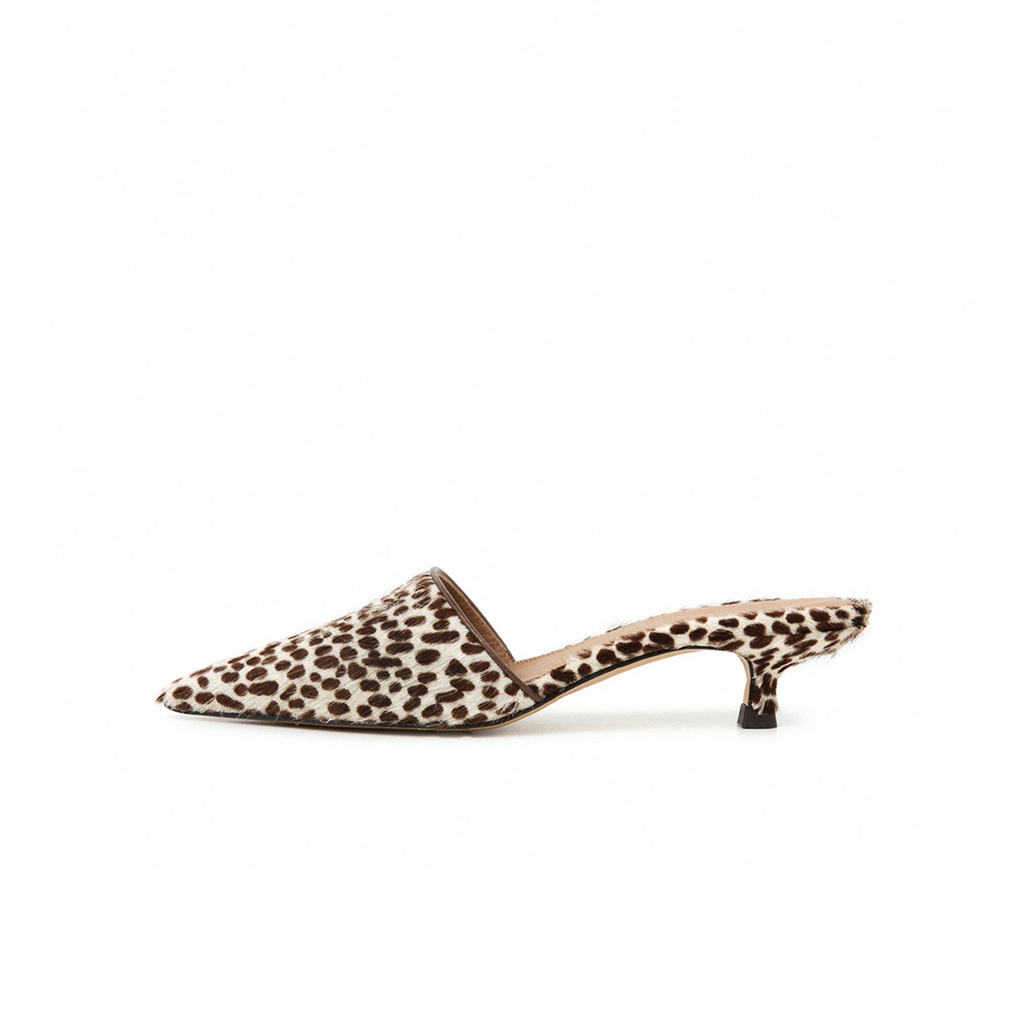 Cow Print Pointed-Toe Slip-On Backless Kitten Heels