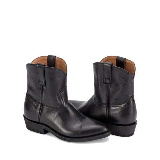 Black Round-Toe Simple Slip-On Ankle Cowgirl Boots