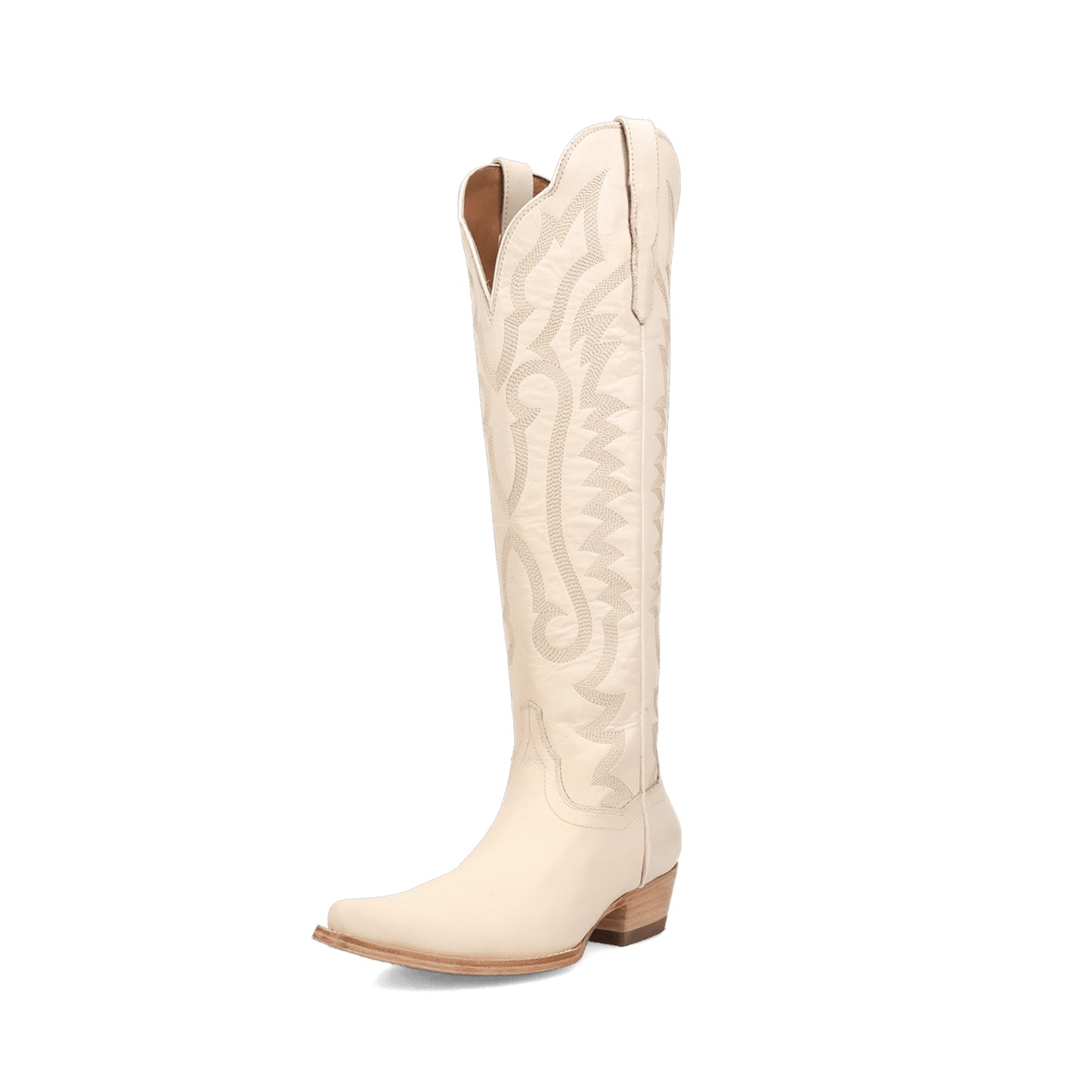 Bone Snip-Toe Grace Embroidery Half-Zip Knee High Cowgirl Boots