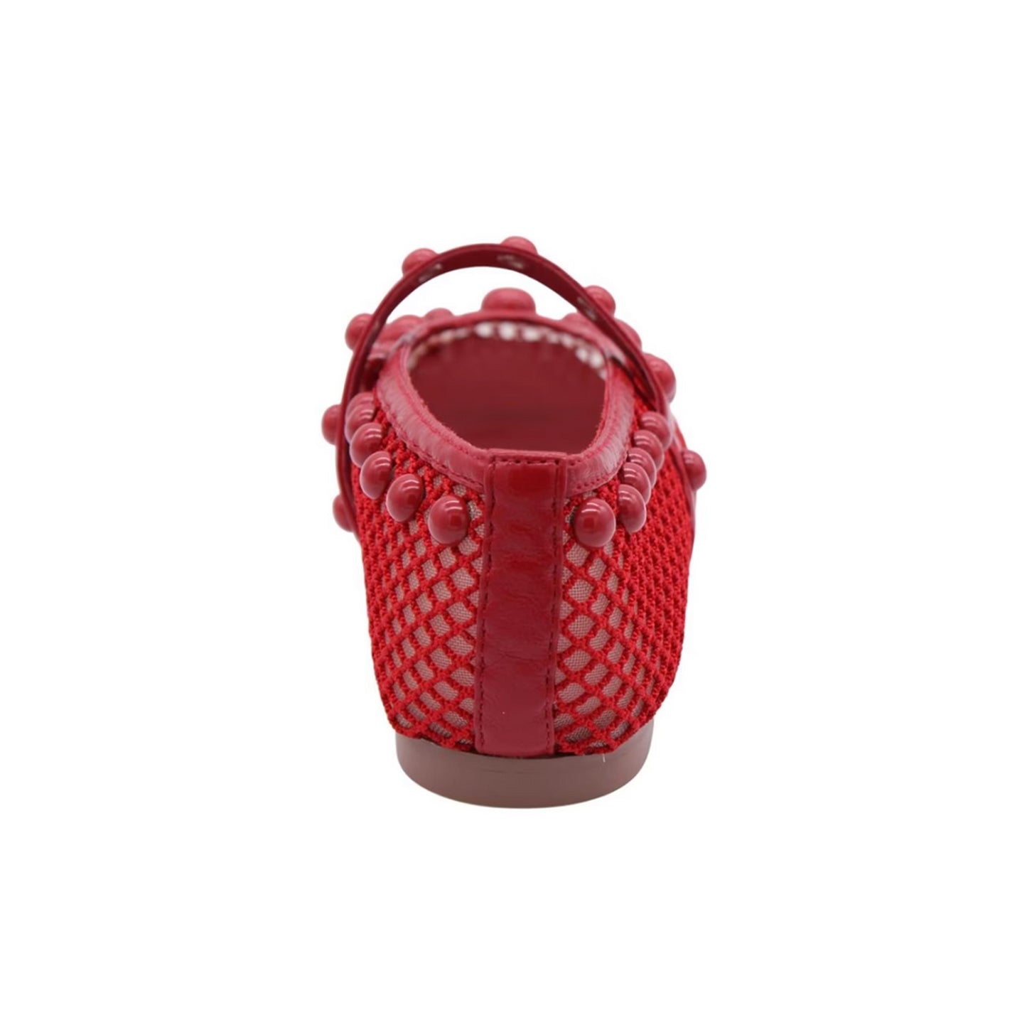 Red Mesh Square-Toe Studs And Mary Jane Ballet Flats