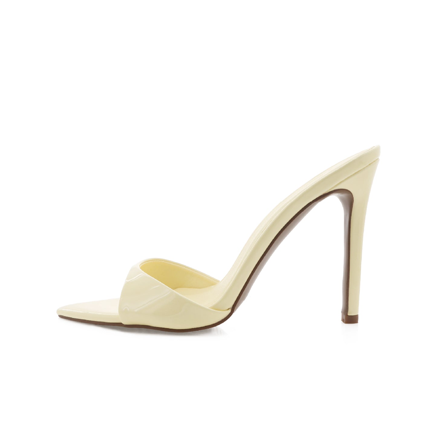 Patent Yellow Open Pointed-Toe Backless High Heels Pumps