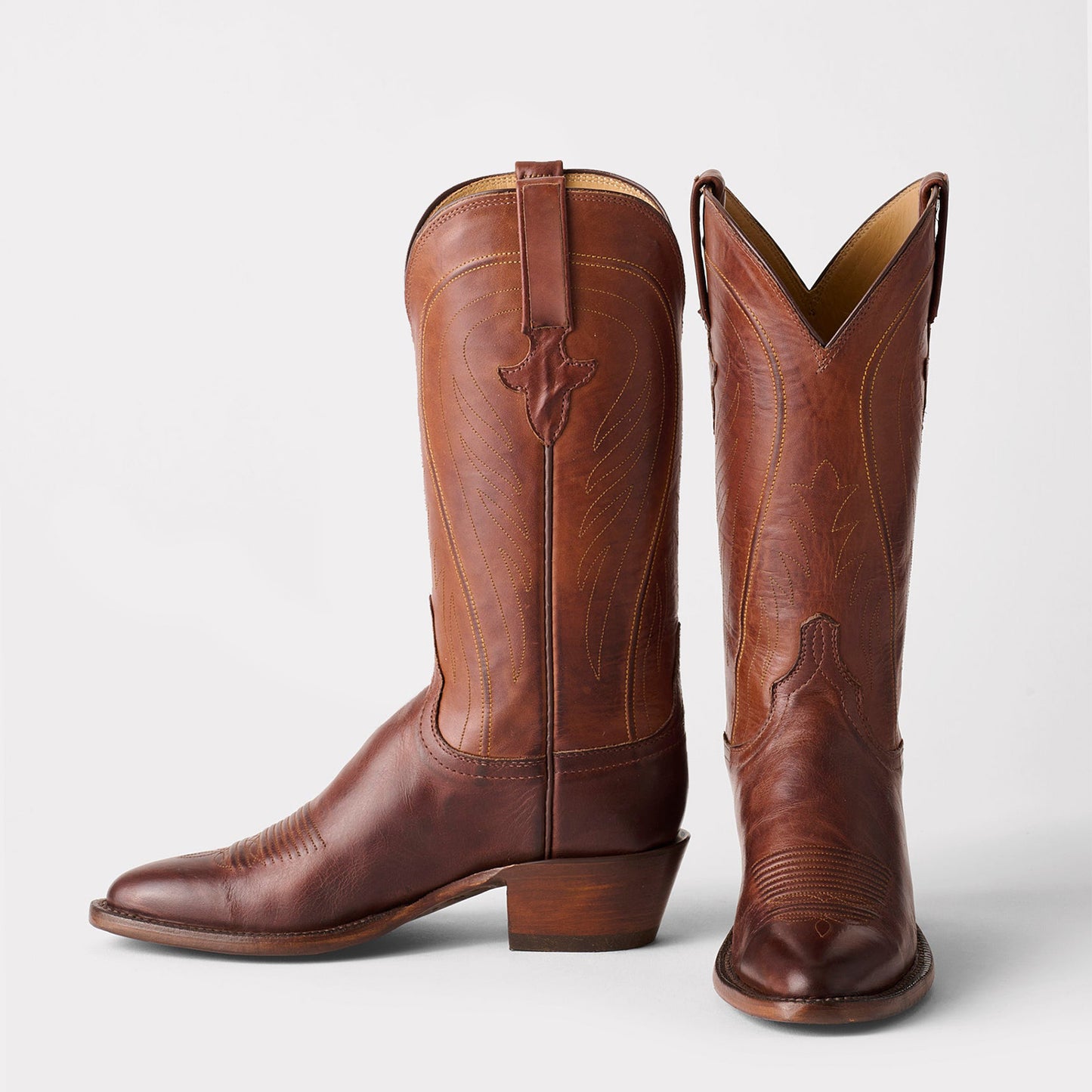 Tan Round-Toe Simple Mid Calf Chic Classic Cowgirl Boots