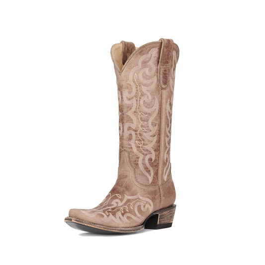 Tan Snip-Toe Delicate Embroidery Mid Calf Cowgirl Boots