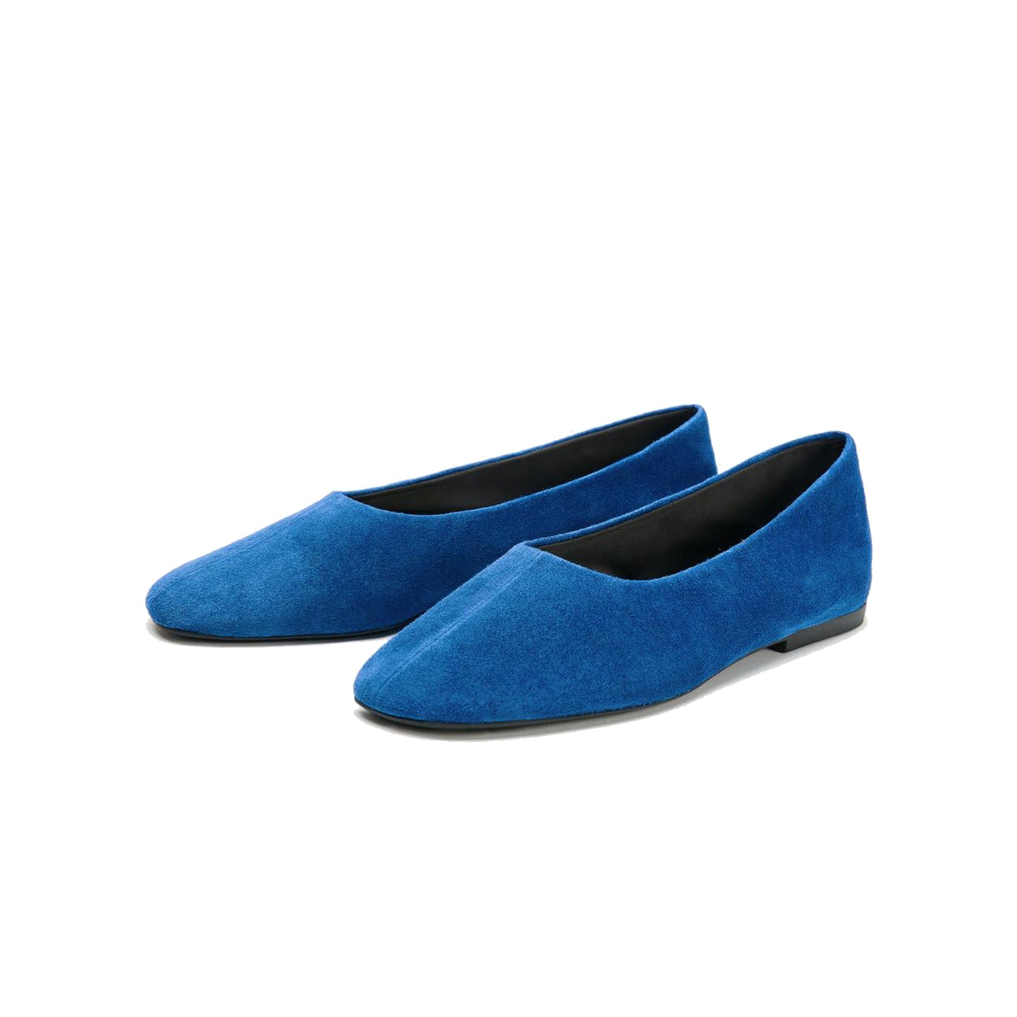 Blue Faux Suede Round-Toe V-Neckline Ballet Flats