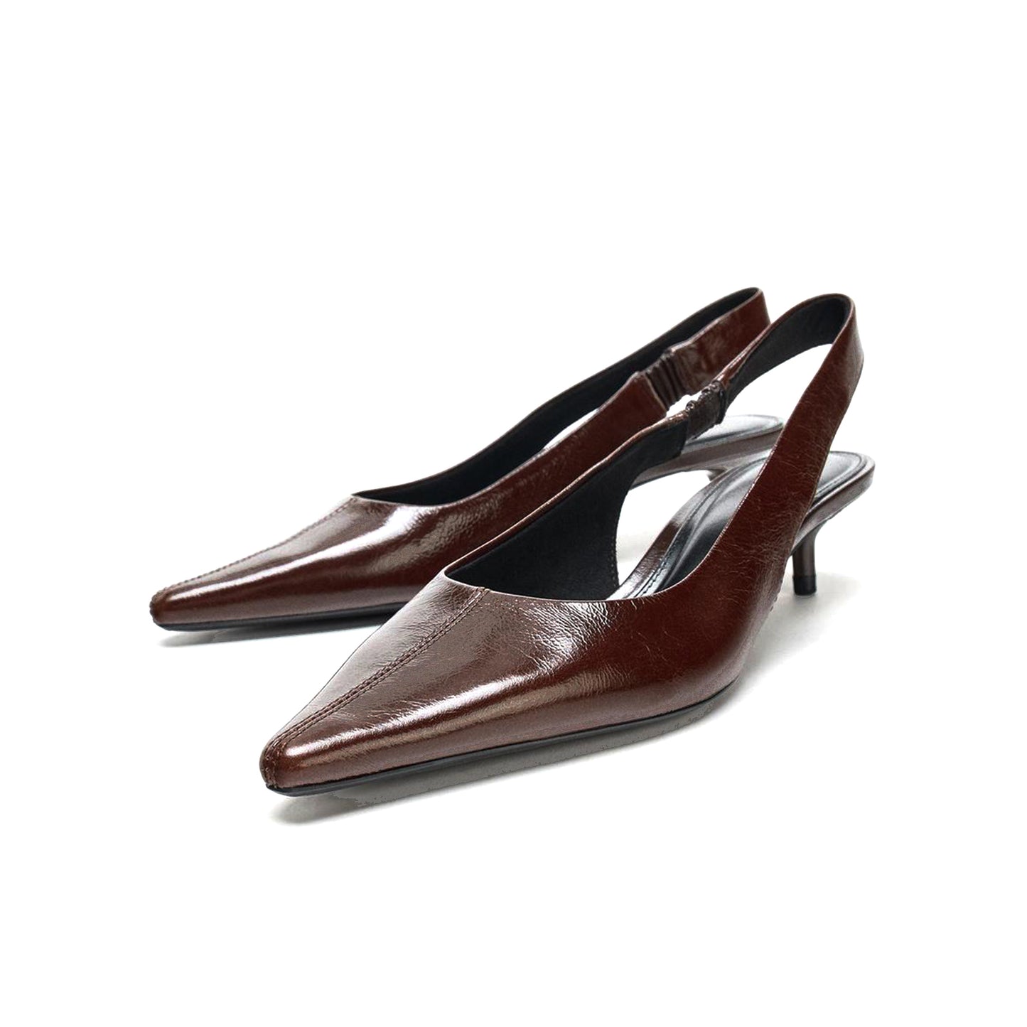 Burgundy Pointed-Toe Simple Elastic Slingback Kitten Heels