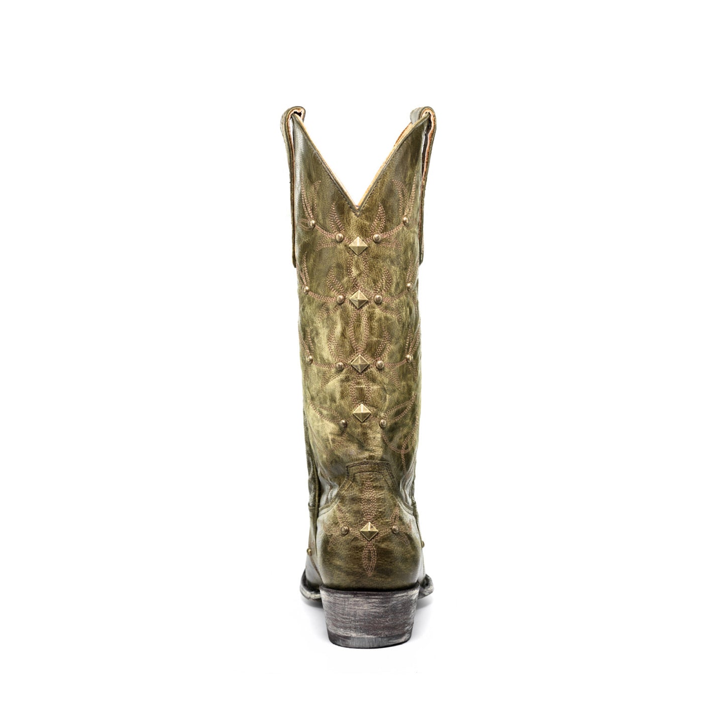 Green Snip-Toe Studs And Embroidery Mid Calf Chic Cowgirl Boots