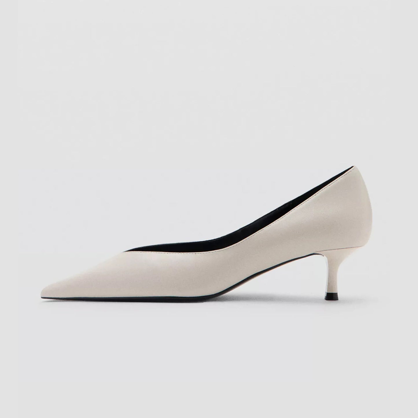 Ecru Pointed-Toe Slip-On Sleek Kitten Heels