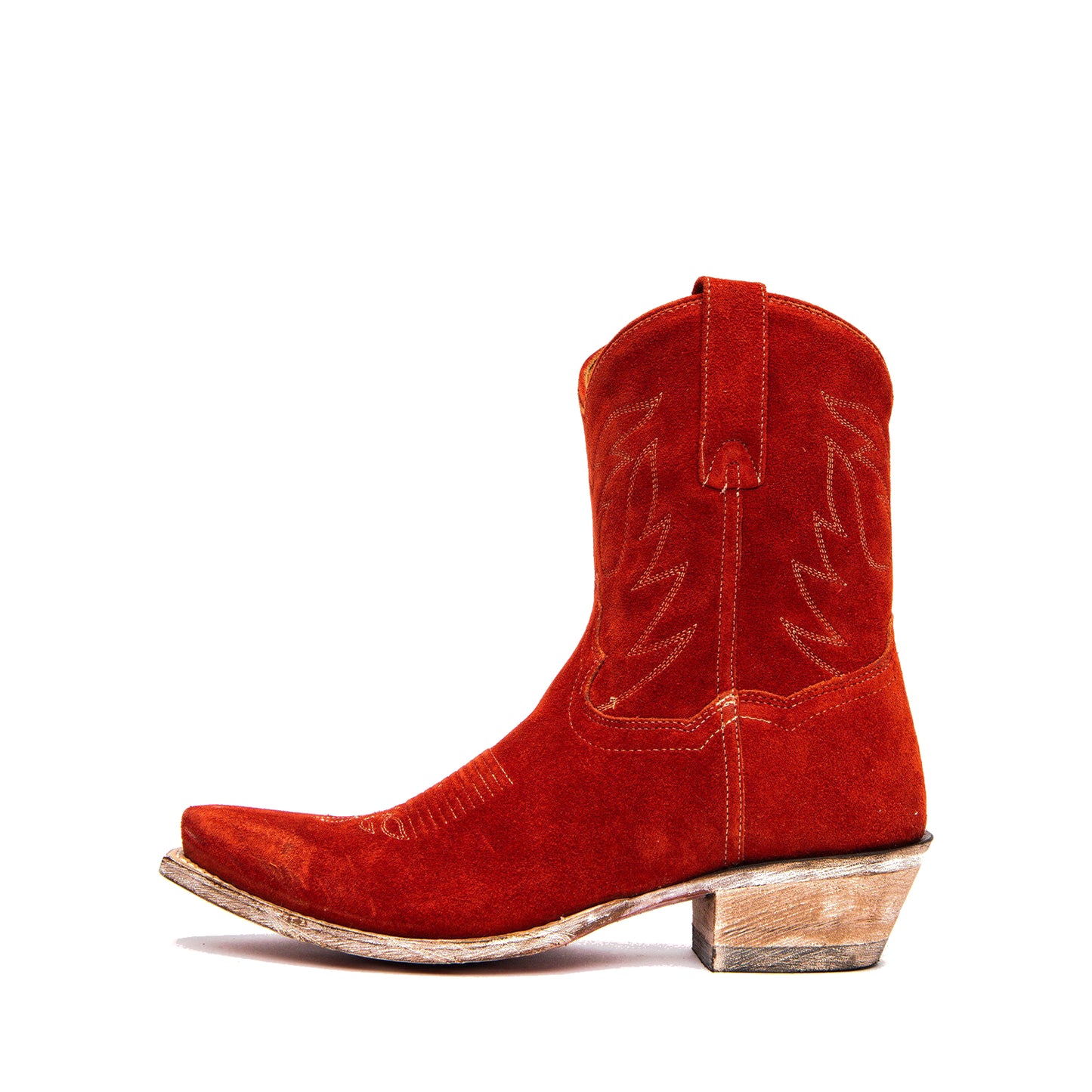 Red Faux Suede Snip-Toe Chic Embroidery Ankle Cowgirl Boots