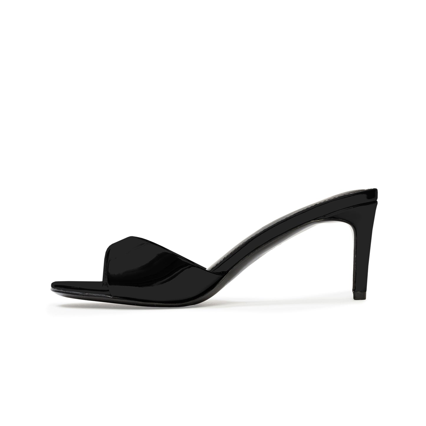 Patent Black Round-Toe Simple Sleek Backless High Heels