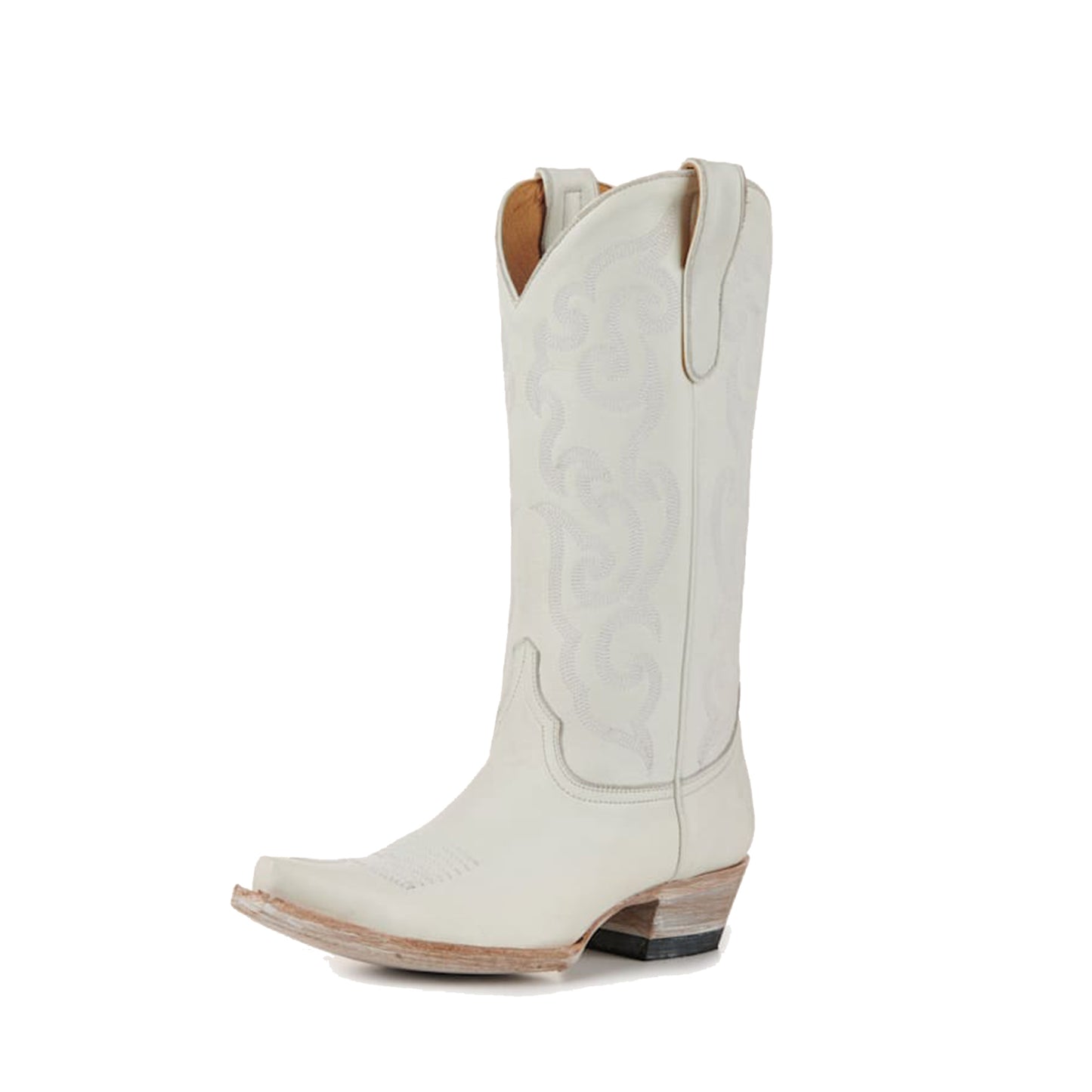 White Snip-Toe Delicate Embroidery Mid Calf Classic Cowgirl Boots