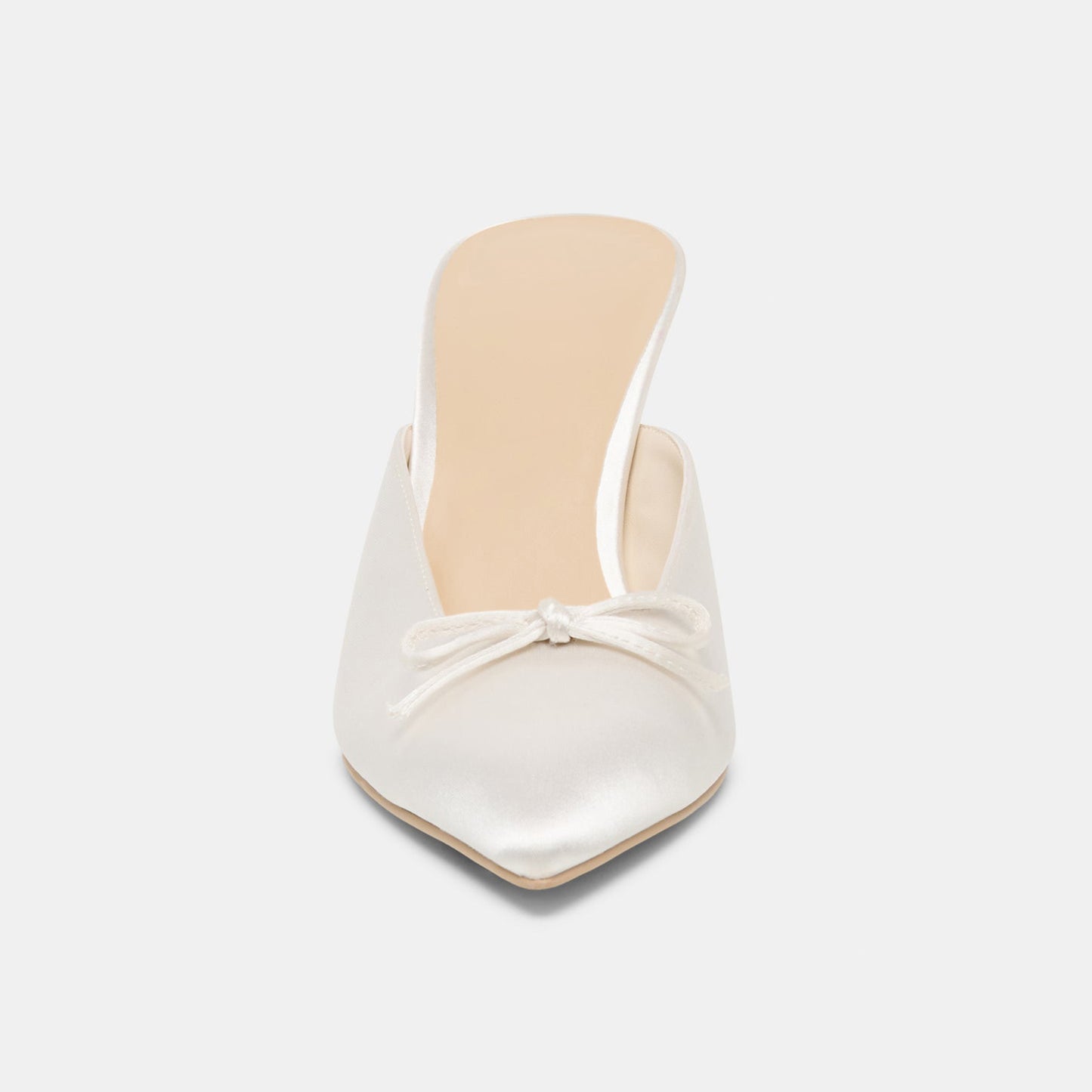 White Satin Pointed-Toe Stylish Front Bow Backless High Heels