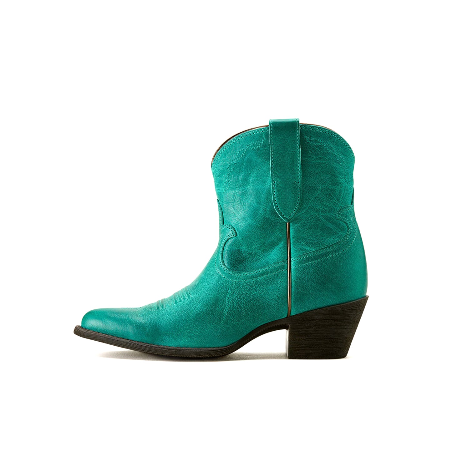 Turquoise Almond-Toe Stitch Ankle Cowgirl Boots