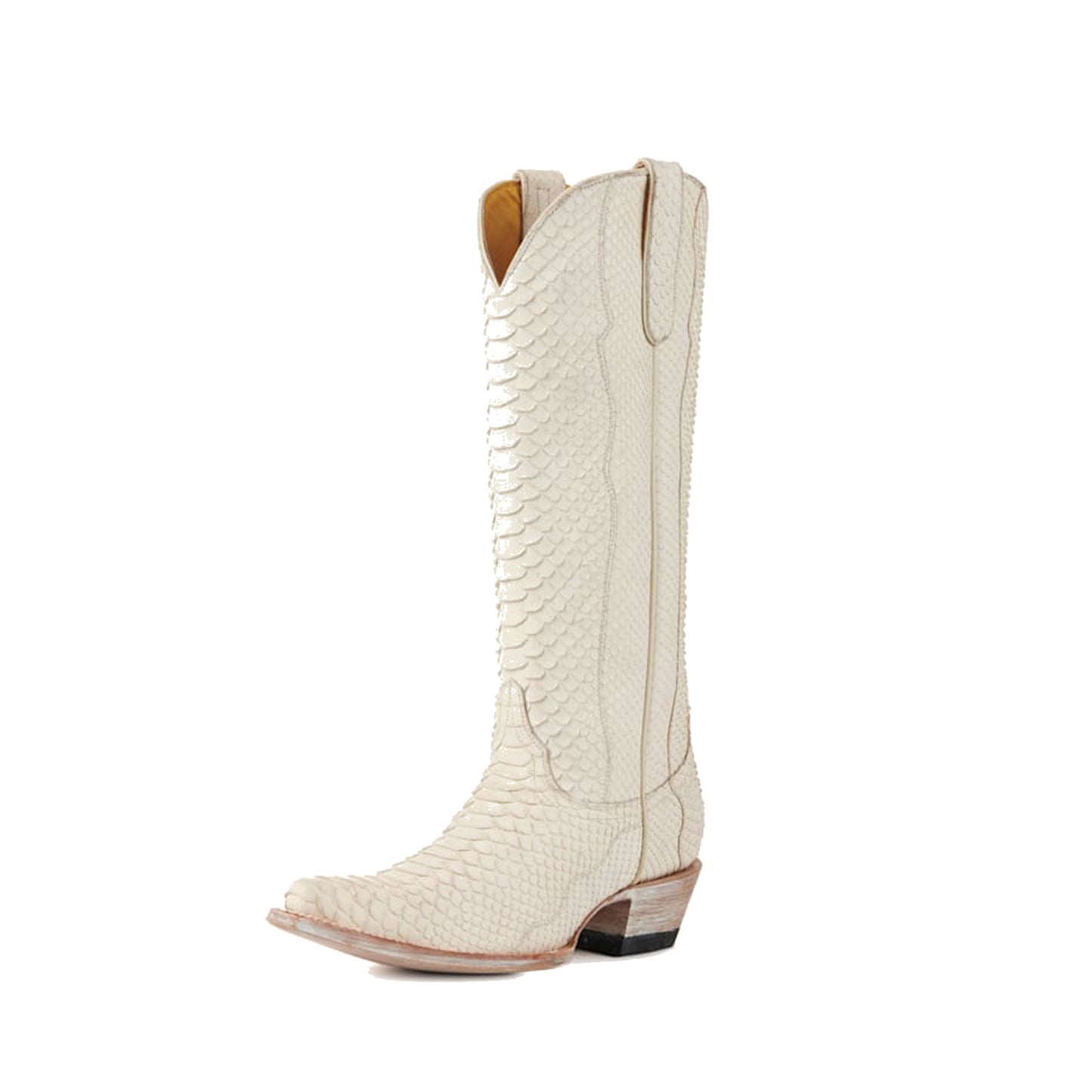 White Snakeskin Print Snip-Toe Classic Wide Calf Knee High Cowgirl Boots