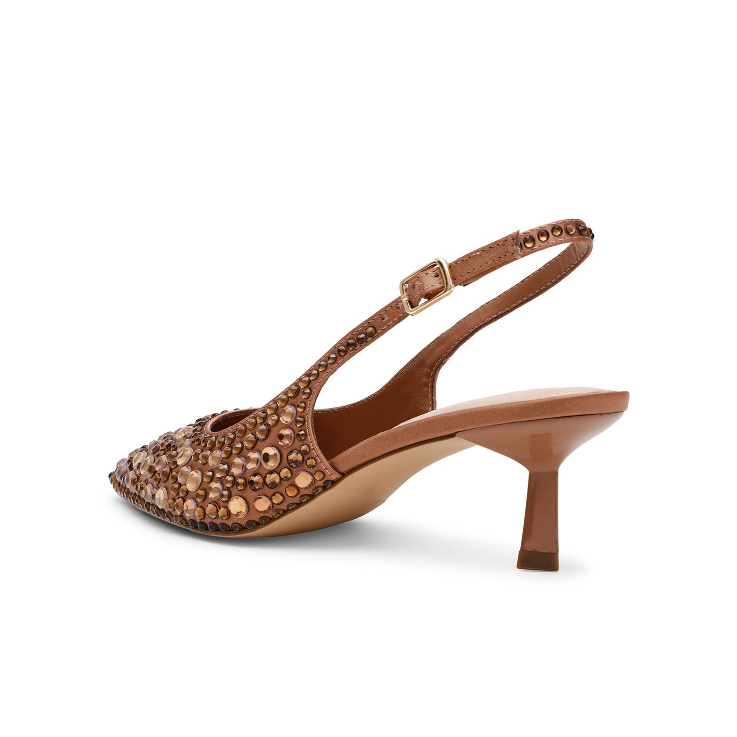 Bronze Satin Full Crystals Pointed-Toe Classic Slingback Kitten Heels