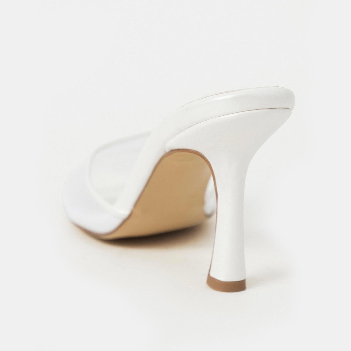 White Mesh And Vegan Leather Pointed-Toe Backless Simple Pumps High Heels