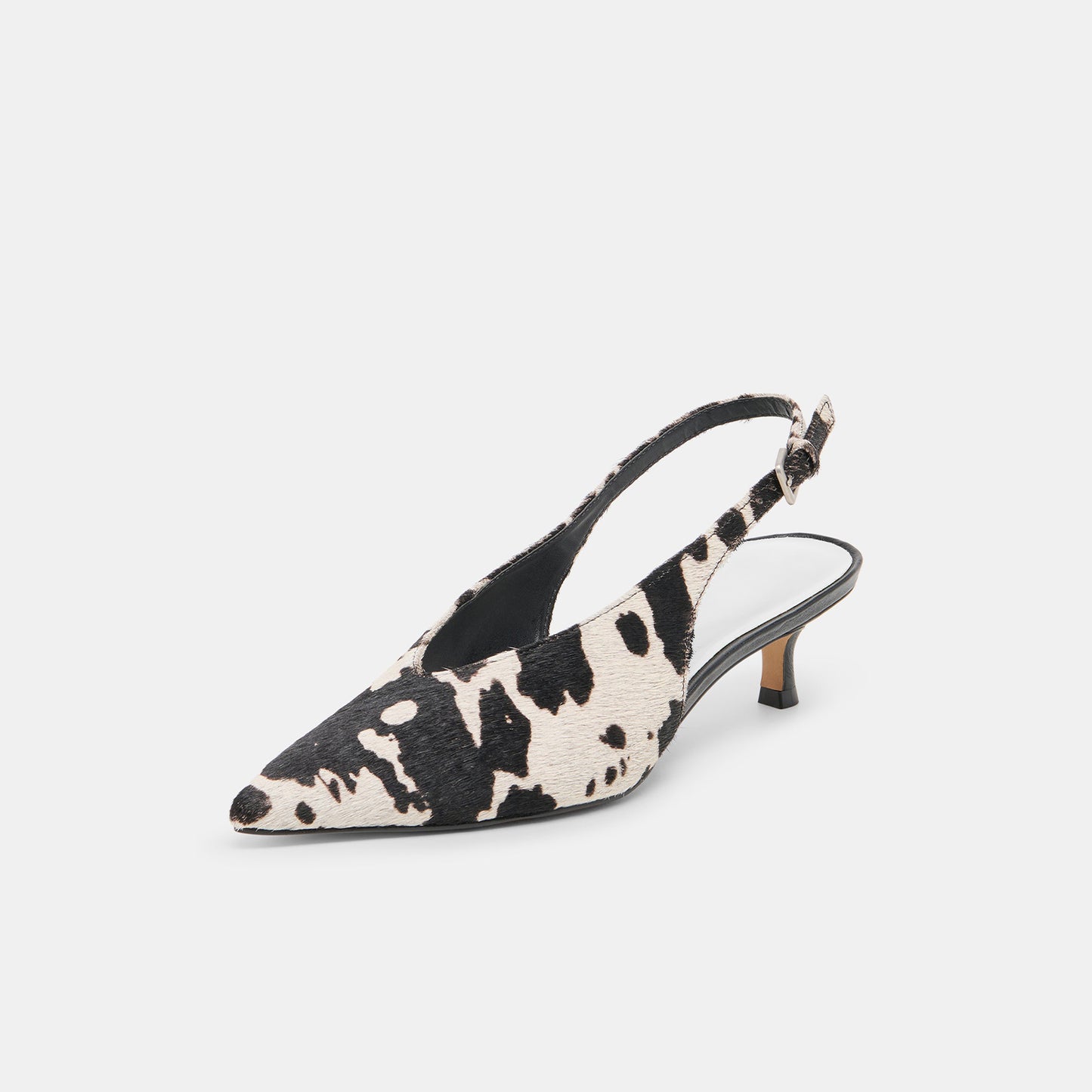 Cow Pony Hair Print Classic Pointed-Toe Slip-On Slingback Kitten Heels