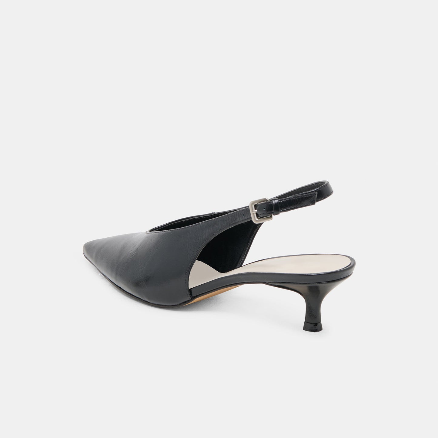 Black Classic Pointed-Toe Slip-On Slingback Kitten Heels