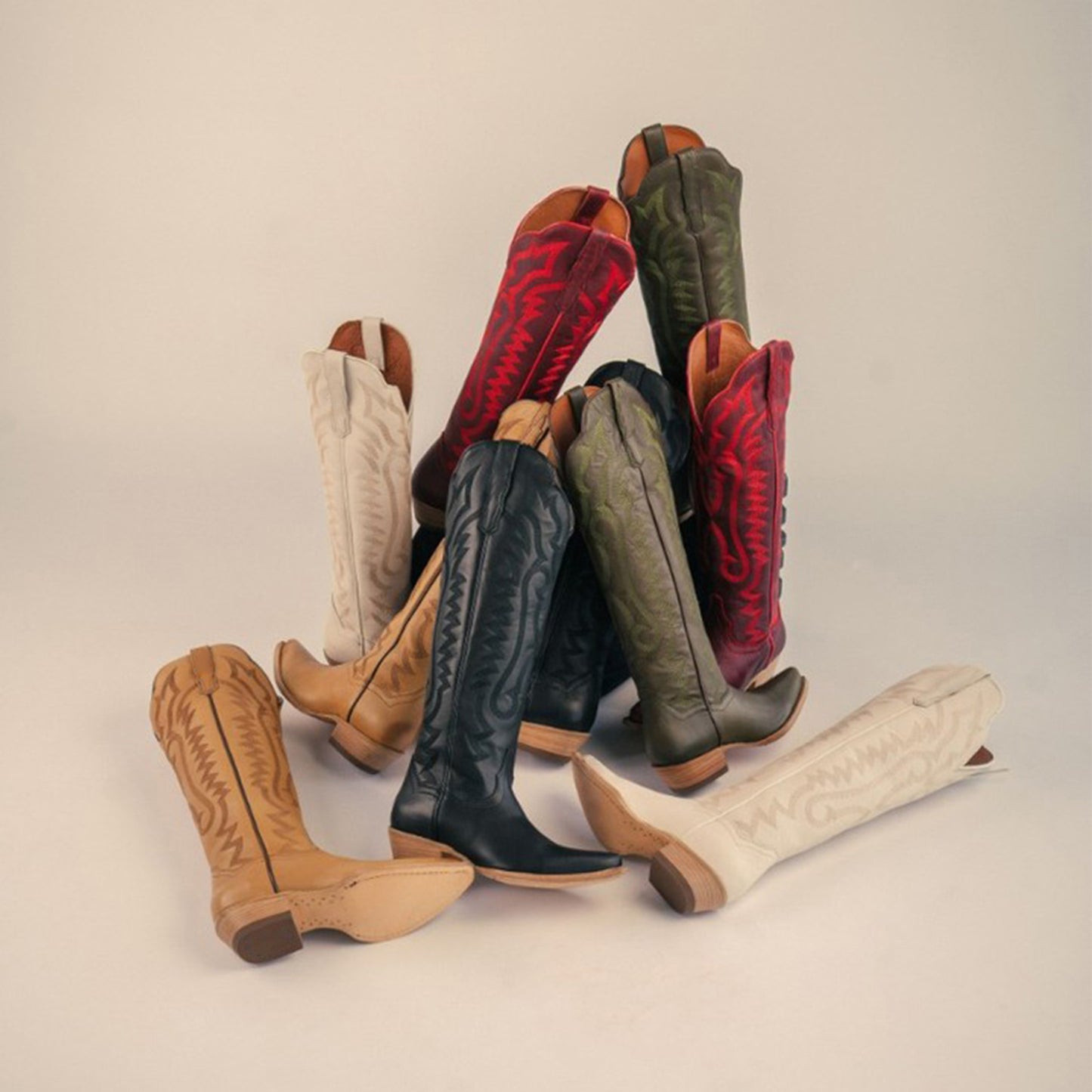 Olive Green Snip-Toe Grace Embroidery Half-Zip Knee High Cowgirl Boots