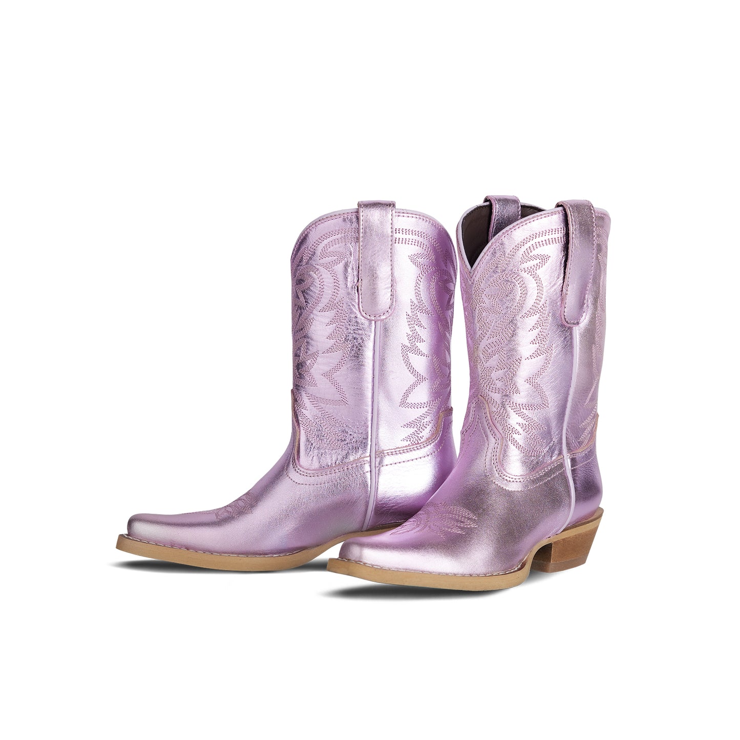 Metallic Lavender Snip-Toe Western Embroidery Ankle Classic Cowgirl Boots