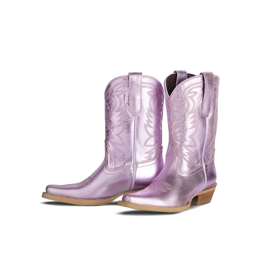 Metallic Lavender Snip-Toe Western Embroidery Ankle Classic Cowgirl Boots