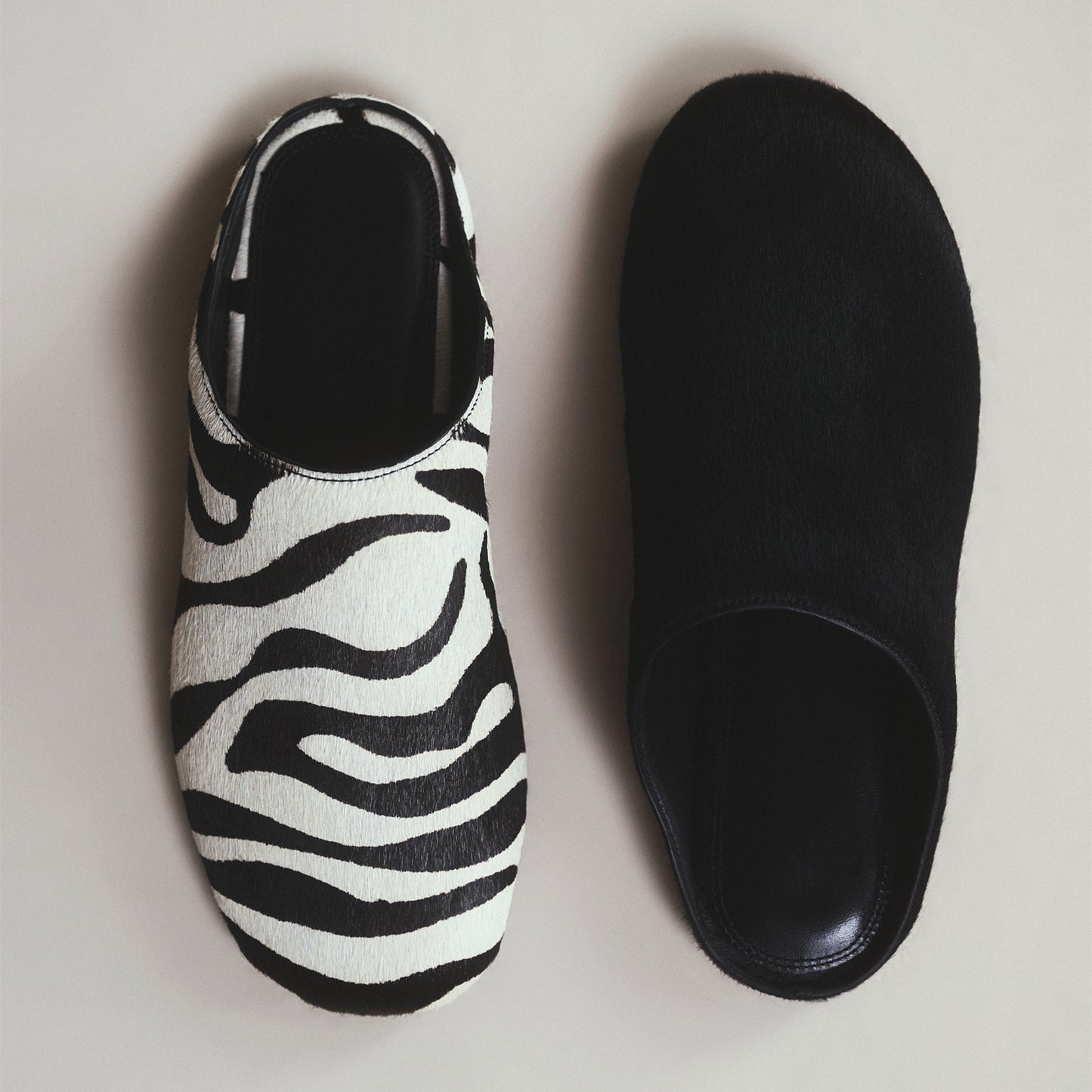 Black Pony Hair Round-Toe Slip-on Backless Ballet Flats