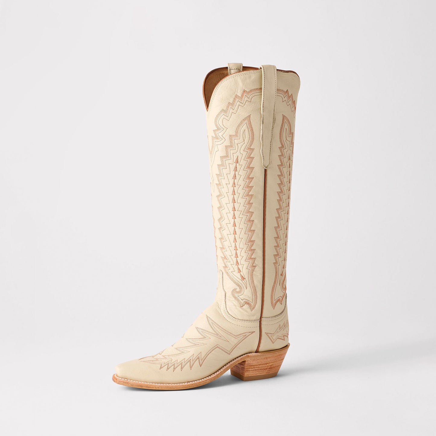 Bone Snip-Toe Western Embroidery Wide Calf Chic Knee High Cowgirl Boots