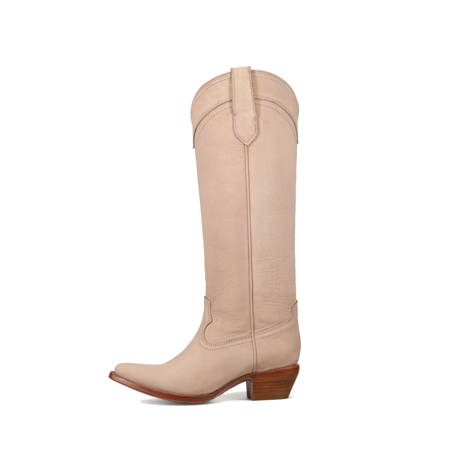 Bone Almond-Toe Sleek Wide Calf Knee High Simple Cowgirl Boots