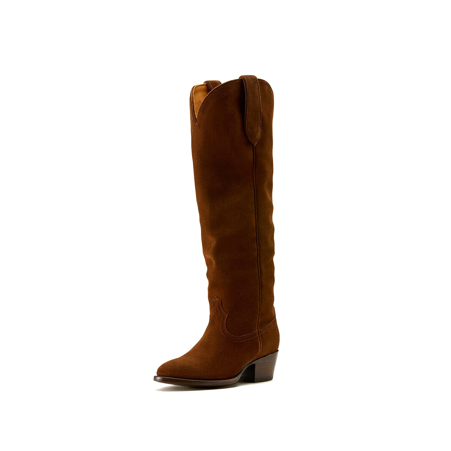 Brown Faux Suede Round-Toe Simple Wide Calf Knee High Cowgirl Boots