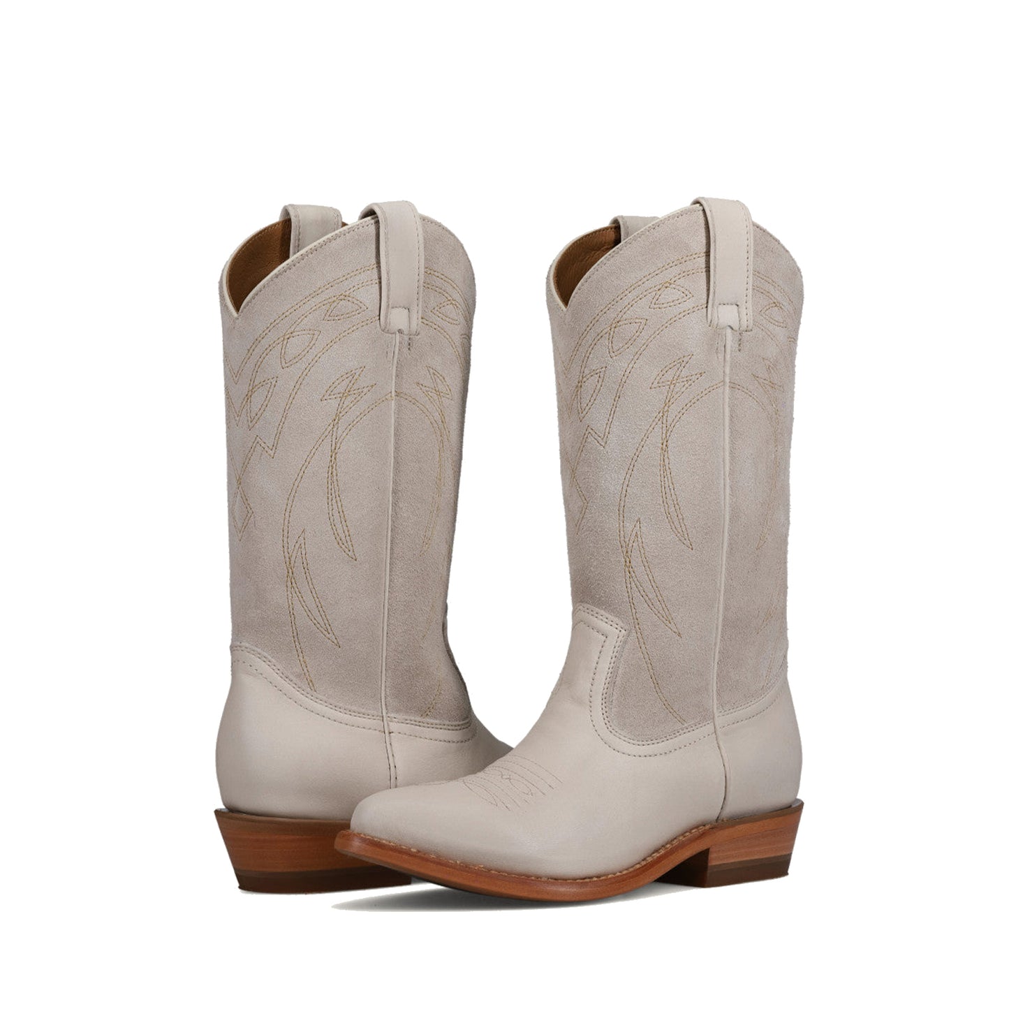 Ivory Almond-Toe Chic Embroidery Western Mid Calf Cowgirl Boots