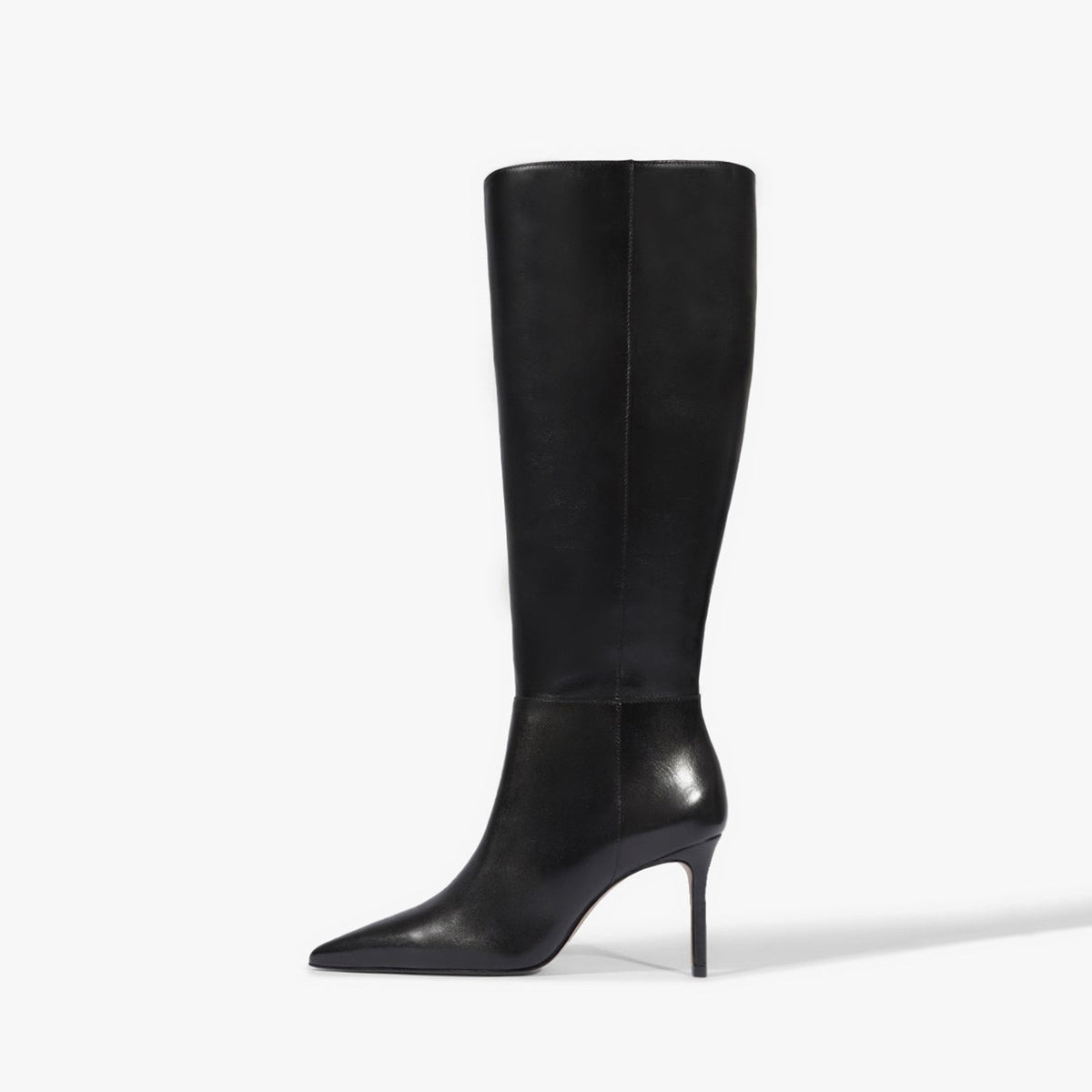 Chic Pointed-Toe Simple Full-Zip Sleek Knee High Stiletto Boots - Black