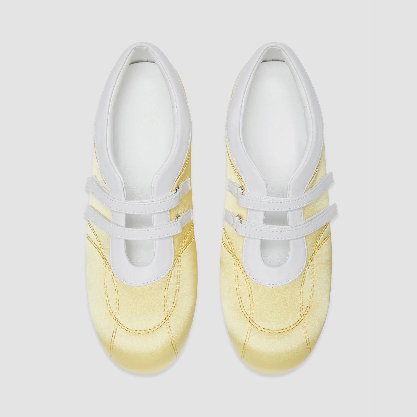 Yellow Satin And Vegan Leather Round-Toe Adjustable Strap Sneakers