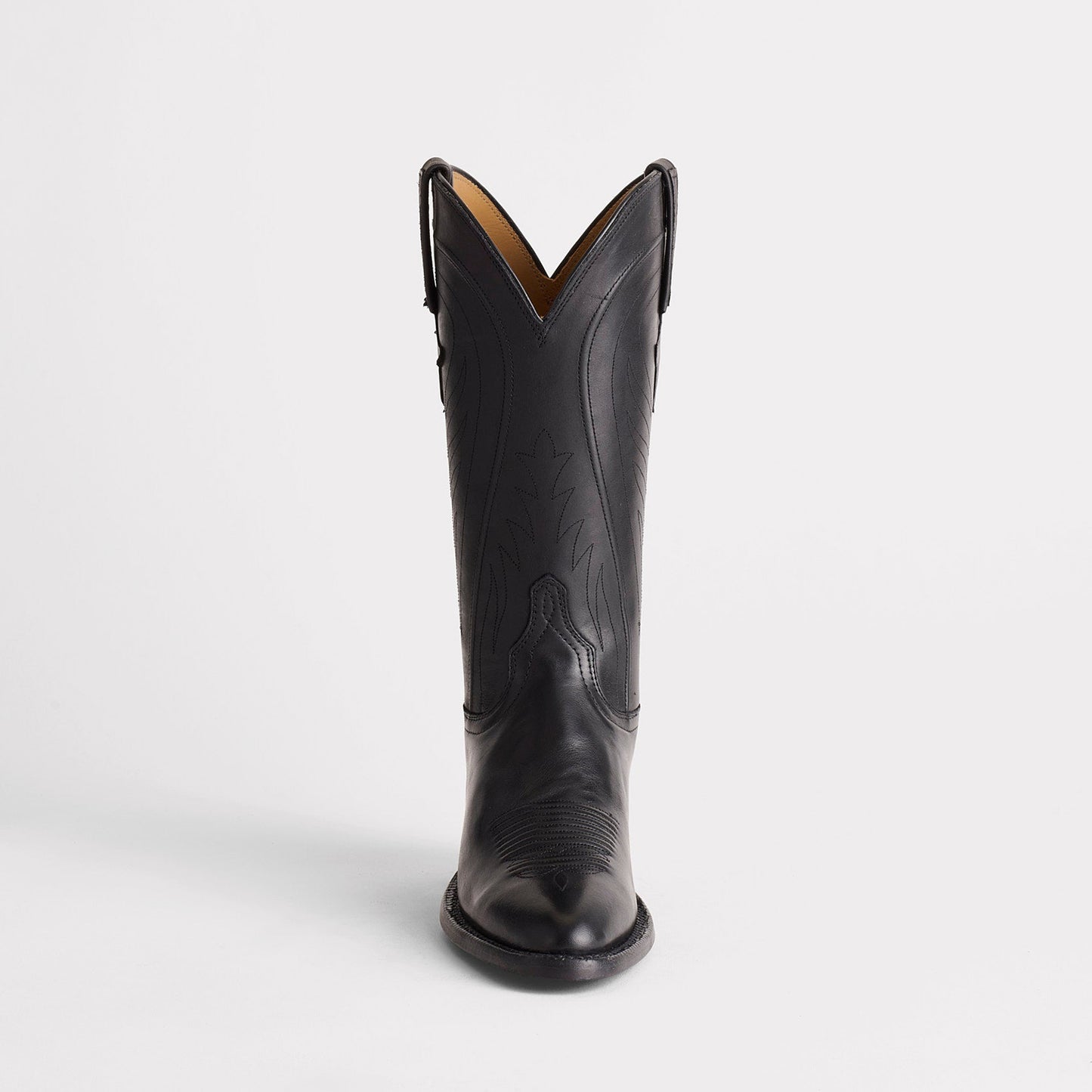 Black Round-Toe Simple Mid Calf Chic Classic Cowgirl Boots