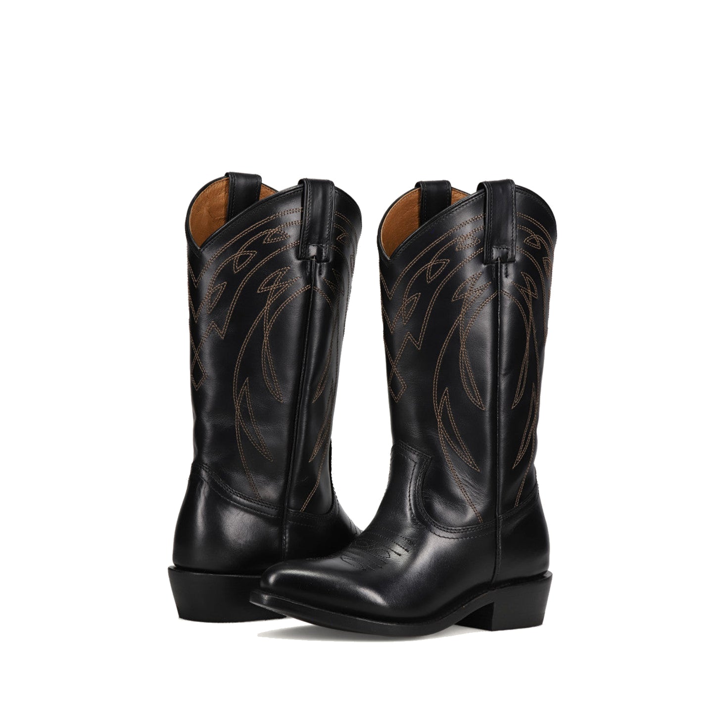 Black Almond-Toe Chic Embroidery Western Mid Calf Cowgirl Boots