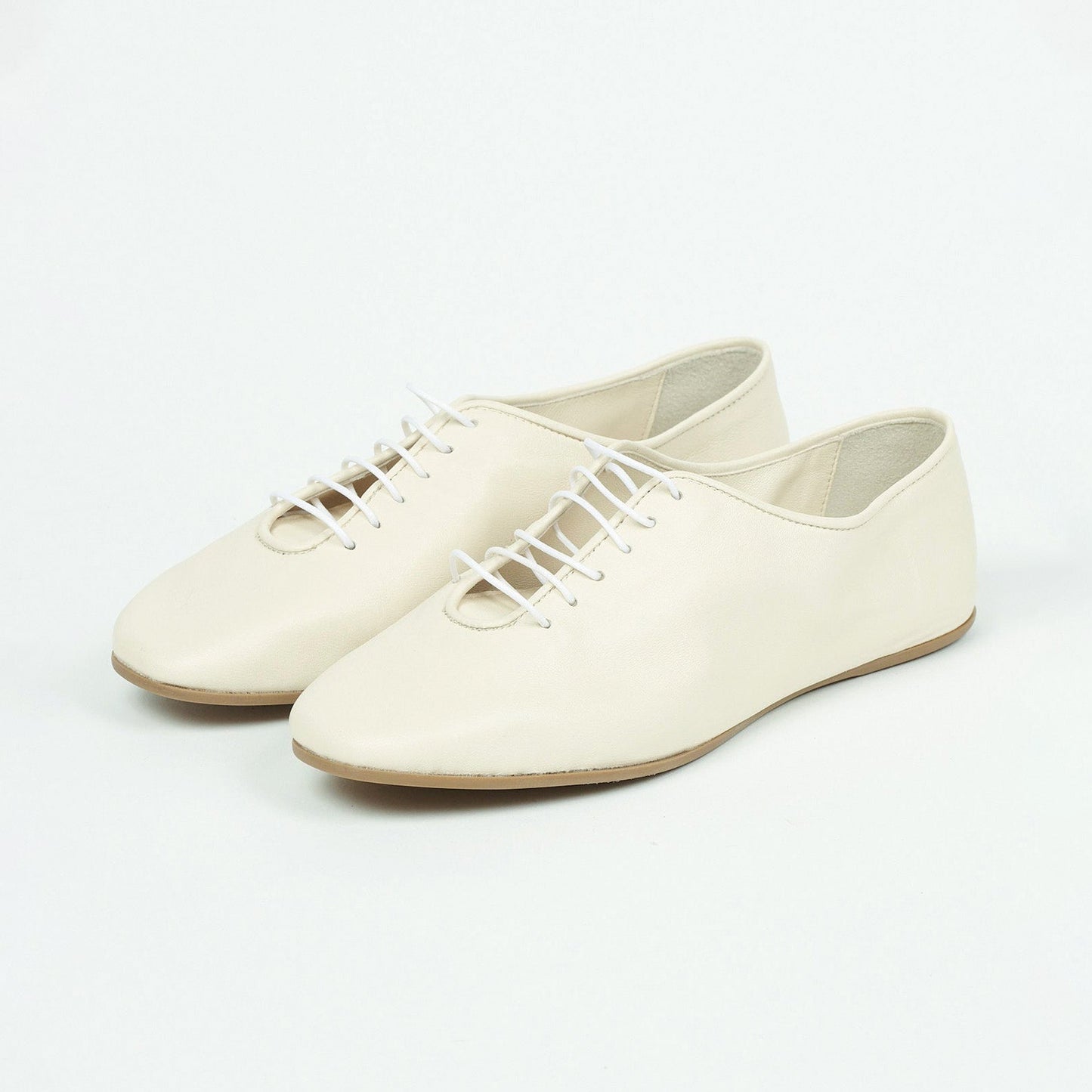 Cream Square-Toe Lace-Up Slip-On Slippers Flats