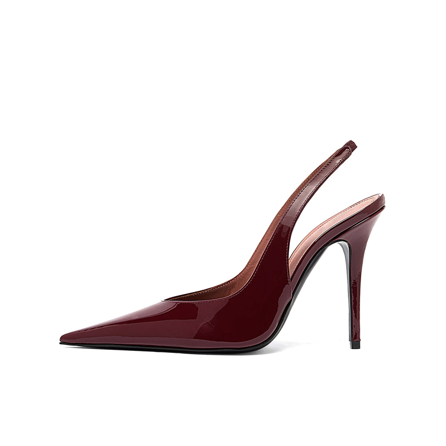 Patent Burgundy Pointed-Toe Classic Slingback High Heels