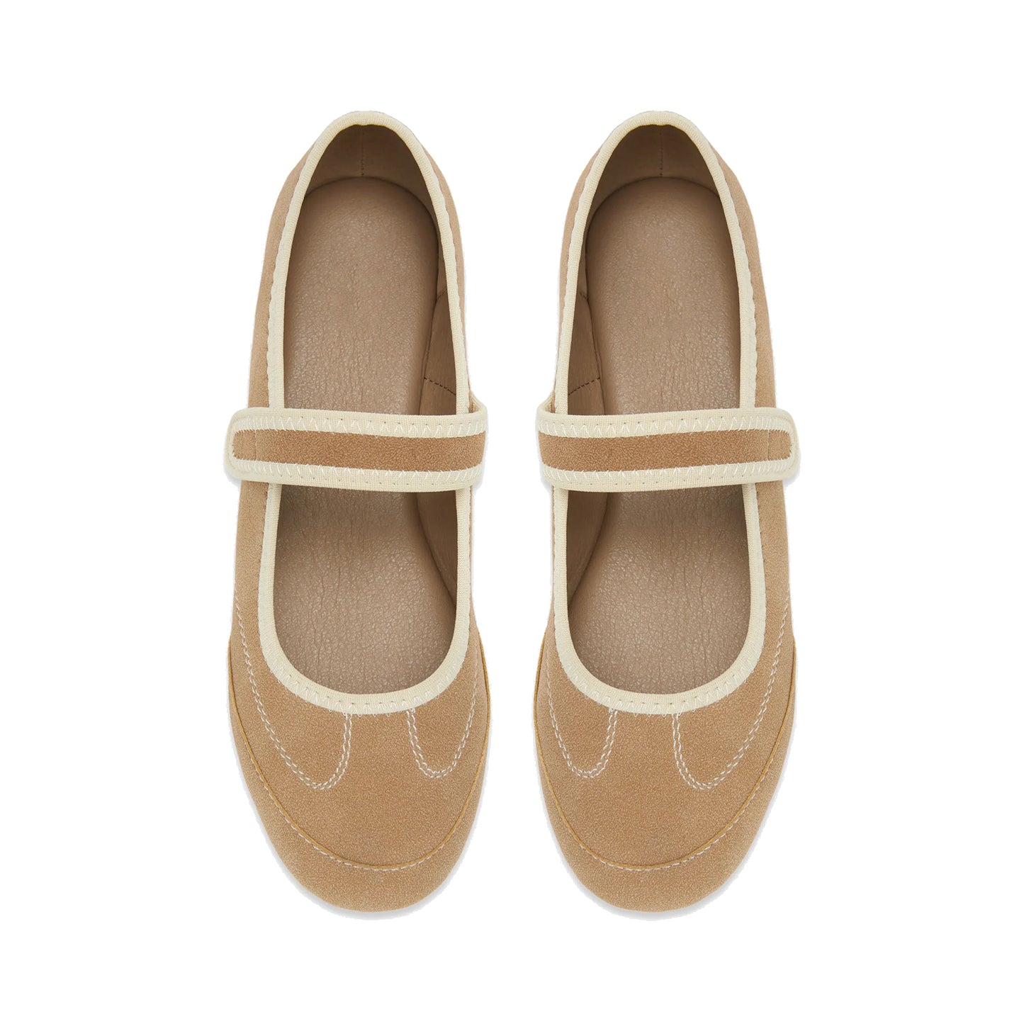 Khaki Faux Suede Round-Toe Simple Mary Jane Chic Flats